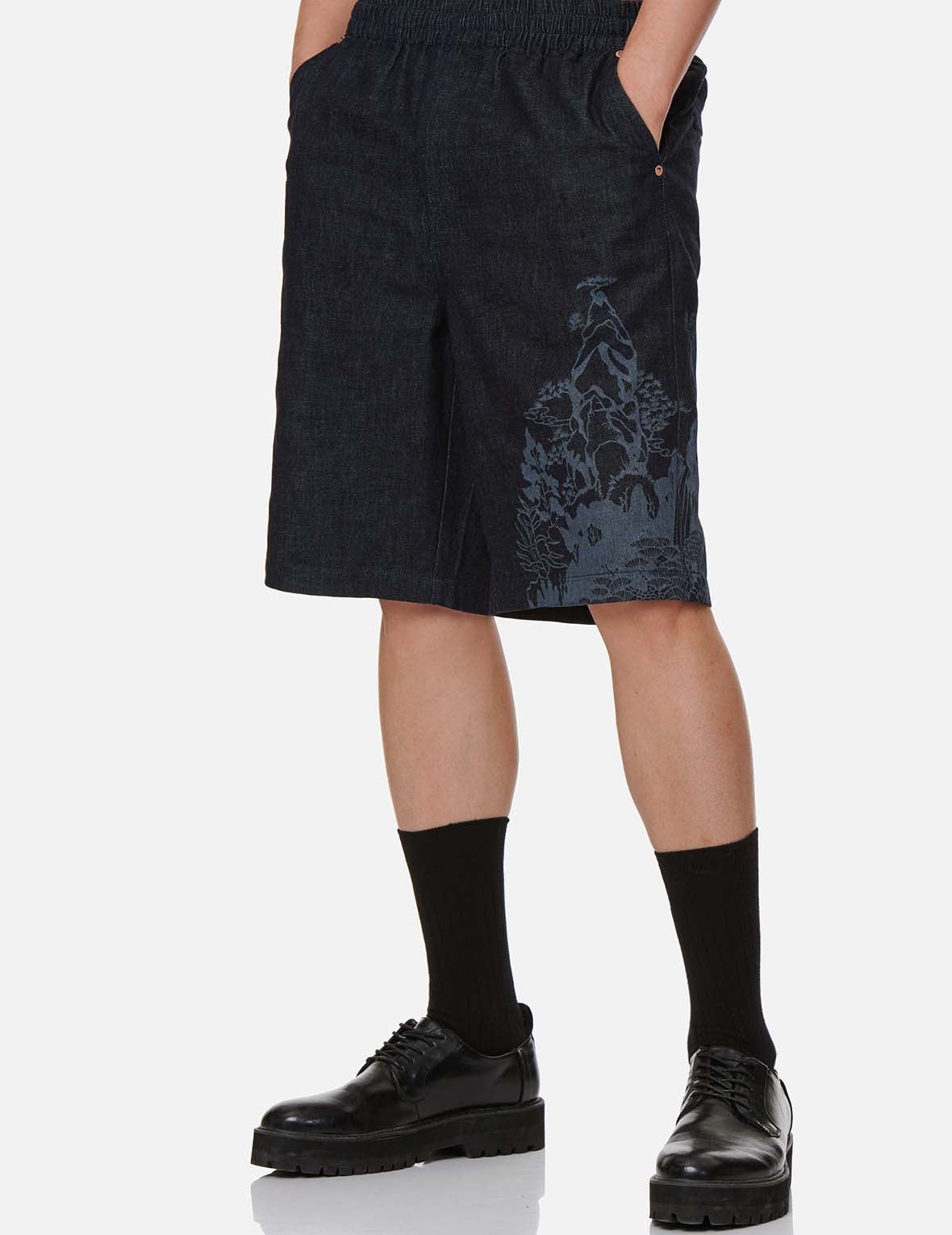LANDSCAPE MOTIF DENIM SHORTS - 3