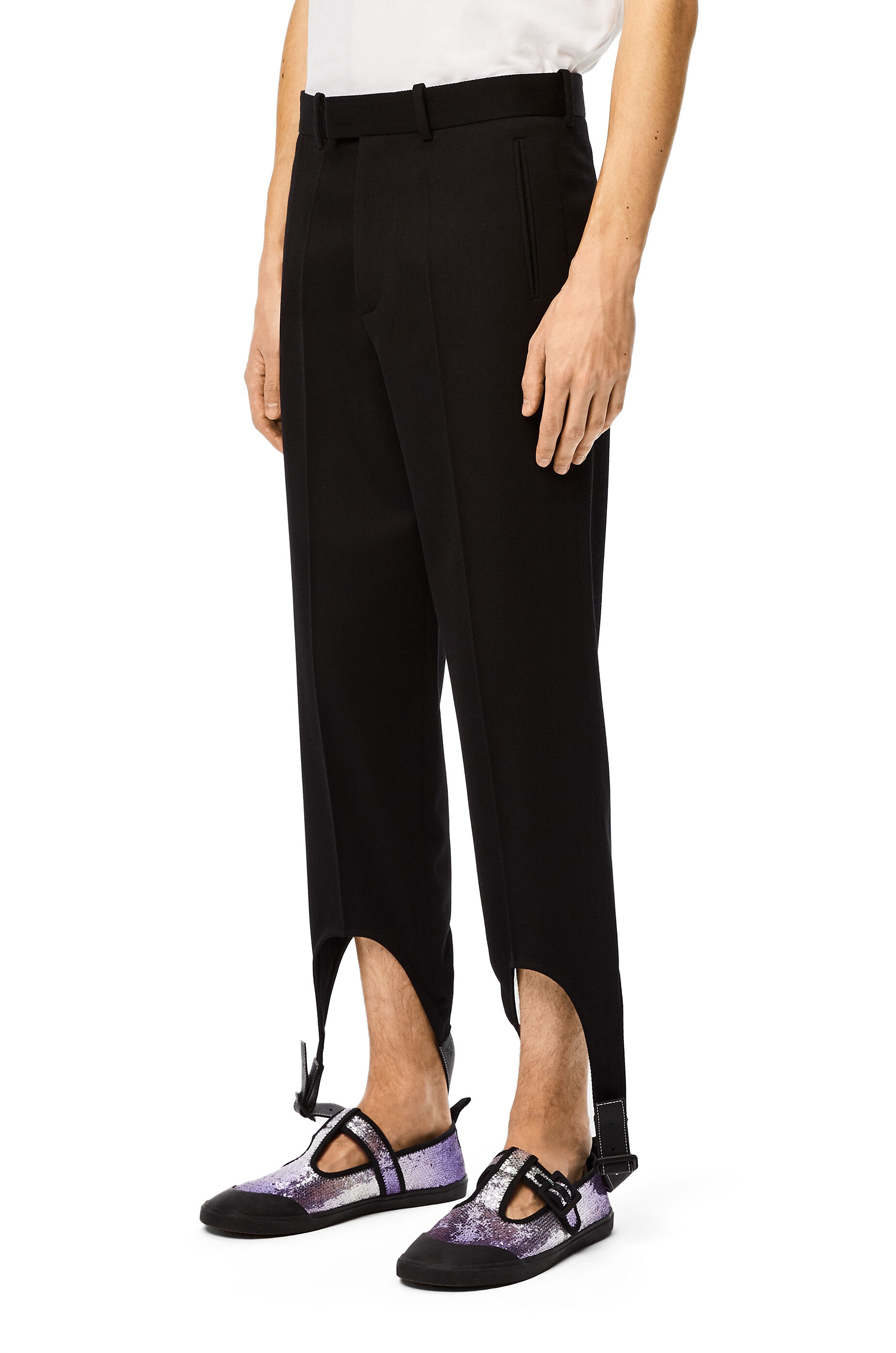 Leather strap trousers in wool - 3