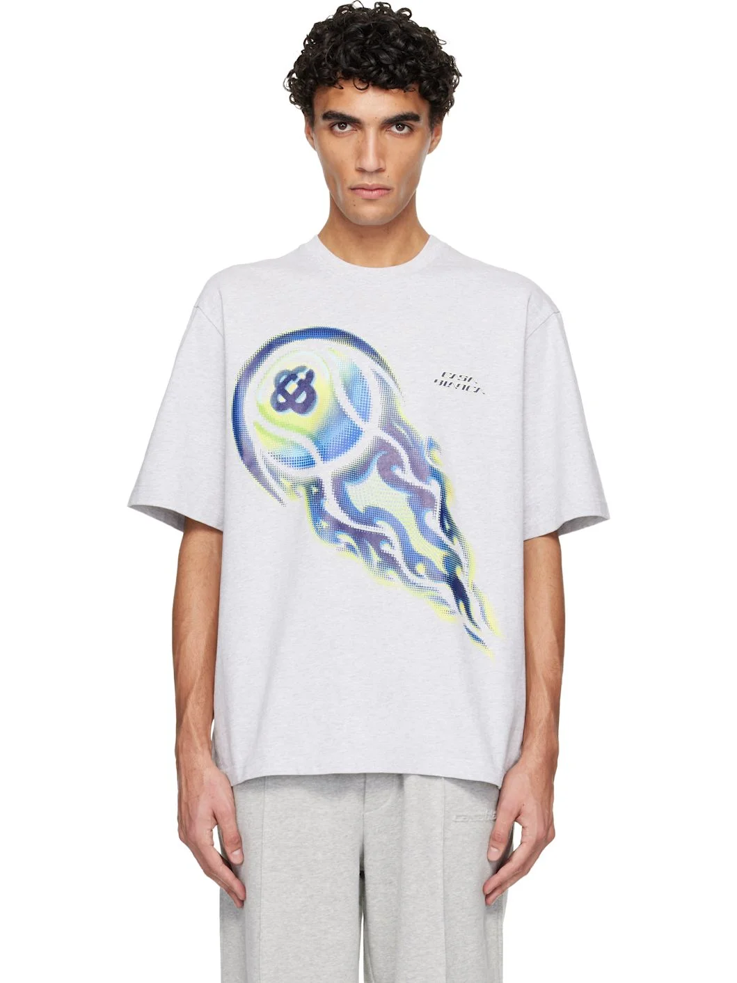 Gray Flaming Tennis Ball Oversized Short Sleeve T‑shirt - 1