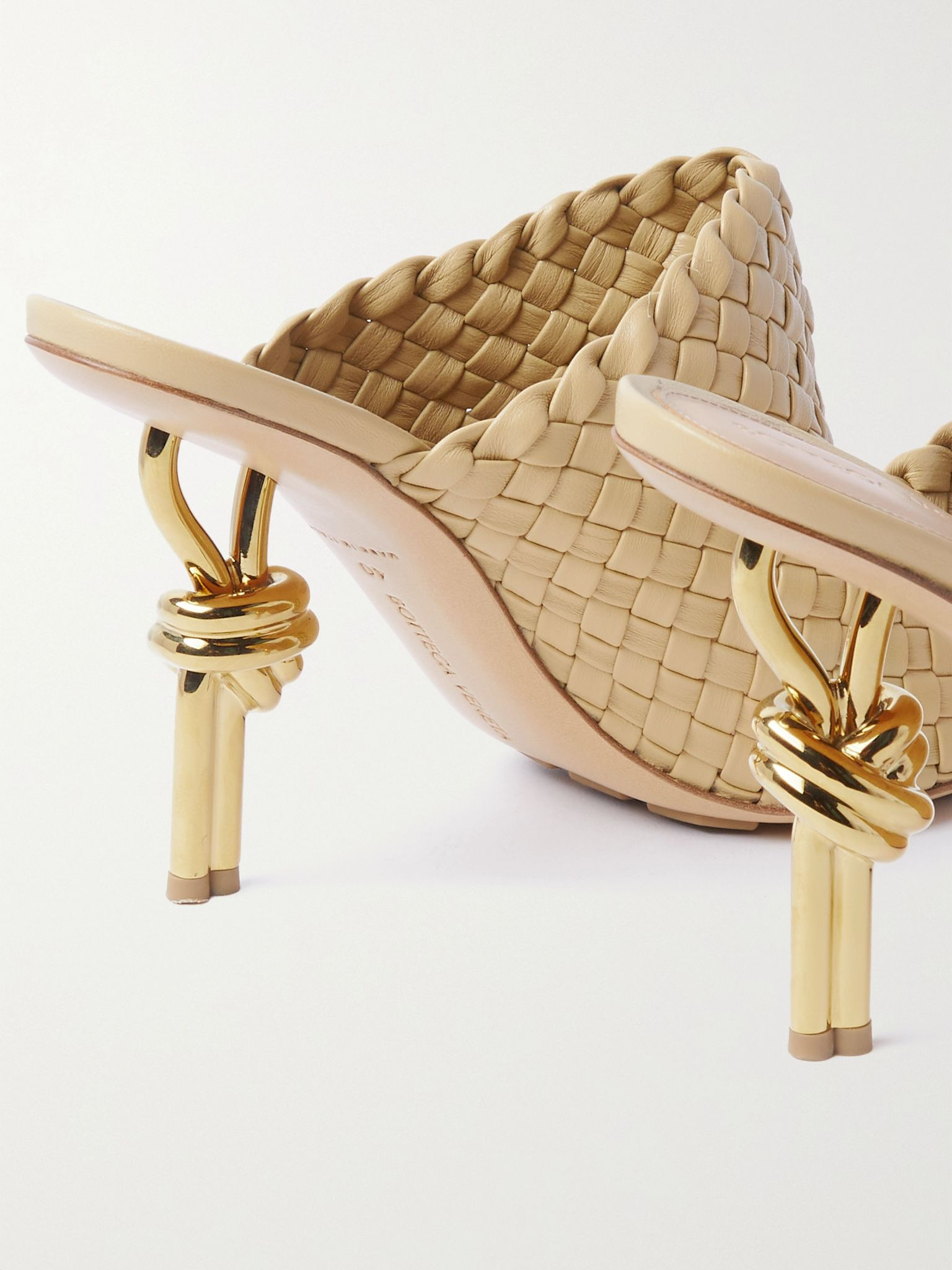 Knot embellished intrecciato leather mules Neutral - 4