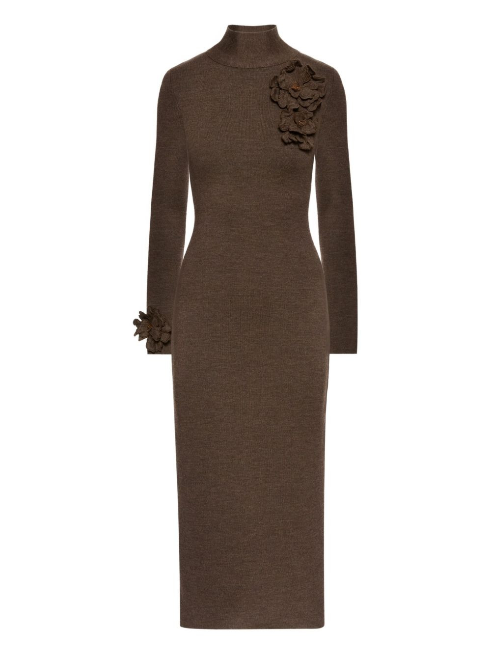 appliqued-flower mock-neck midi dress - 1
