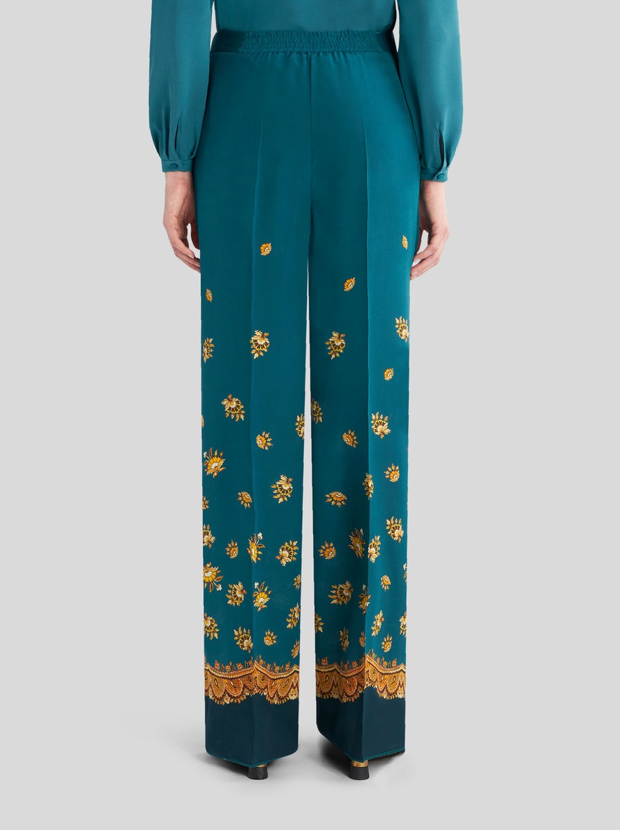 LEAFY PAISLEY CRÊPE DE CHINE PALAZZO TROUSERS - 4