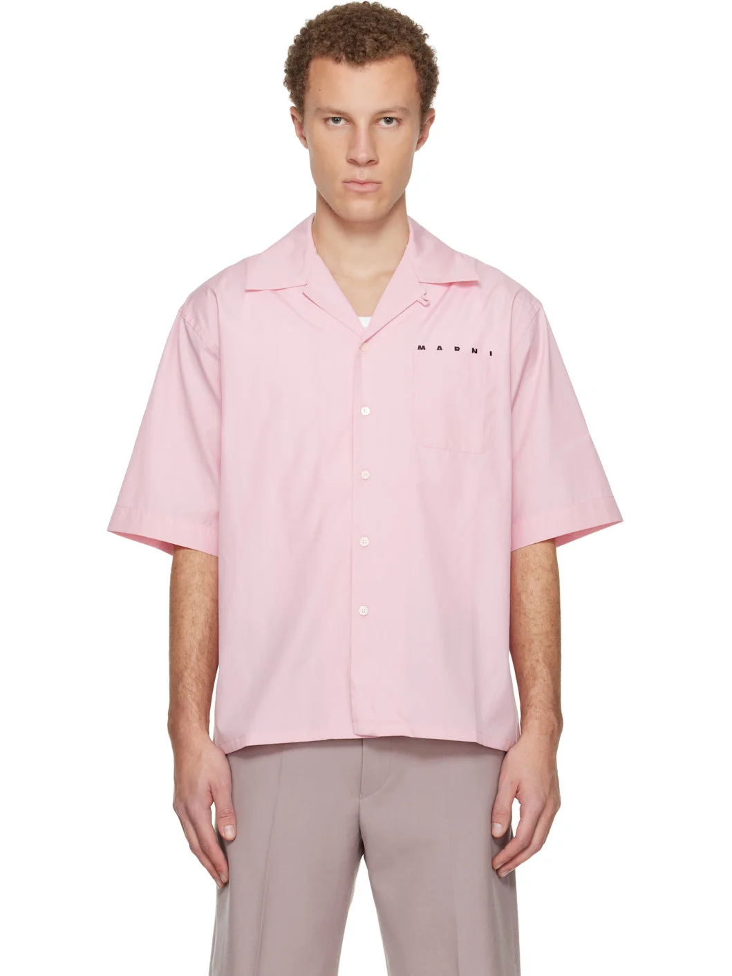 Pink Hidden Logo Organic Poplin Bowling Shirt - 1