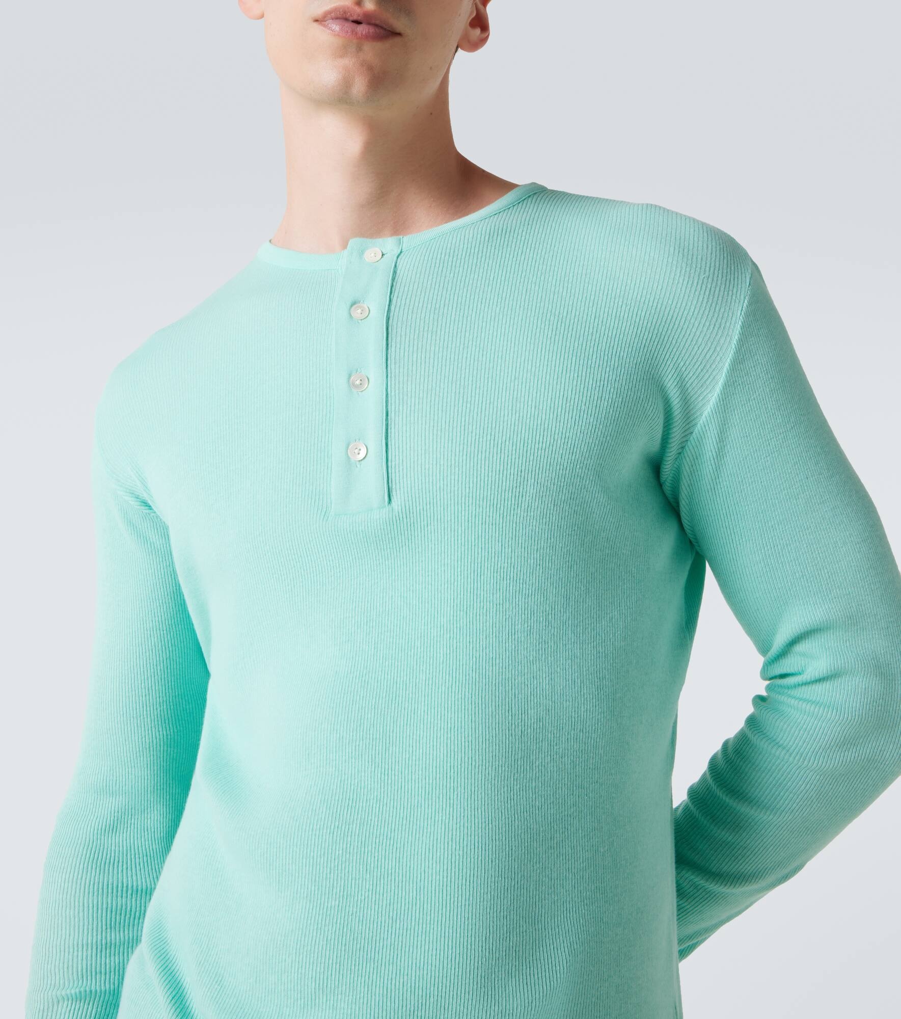 Ribbed-knit cotton Henley shirt - 5