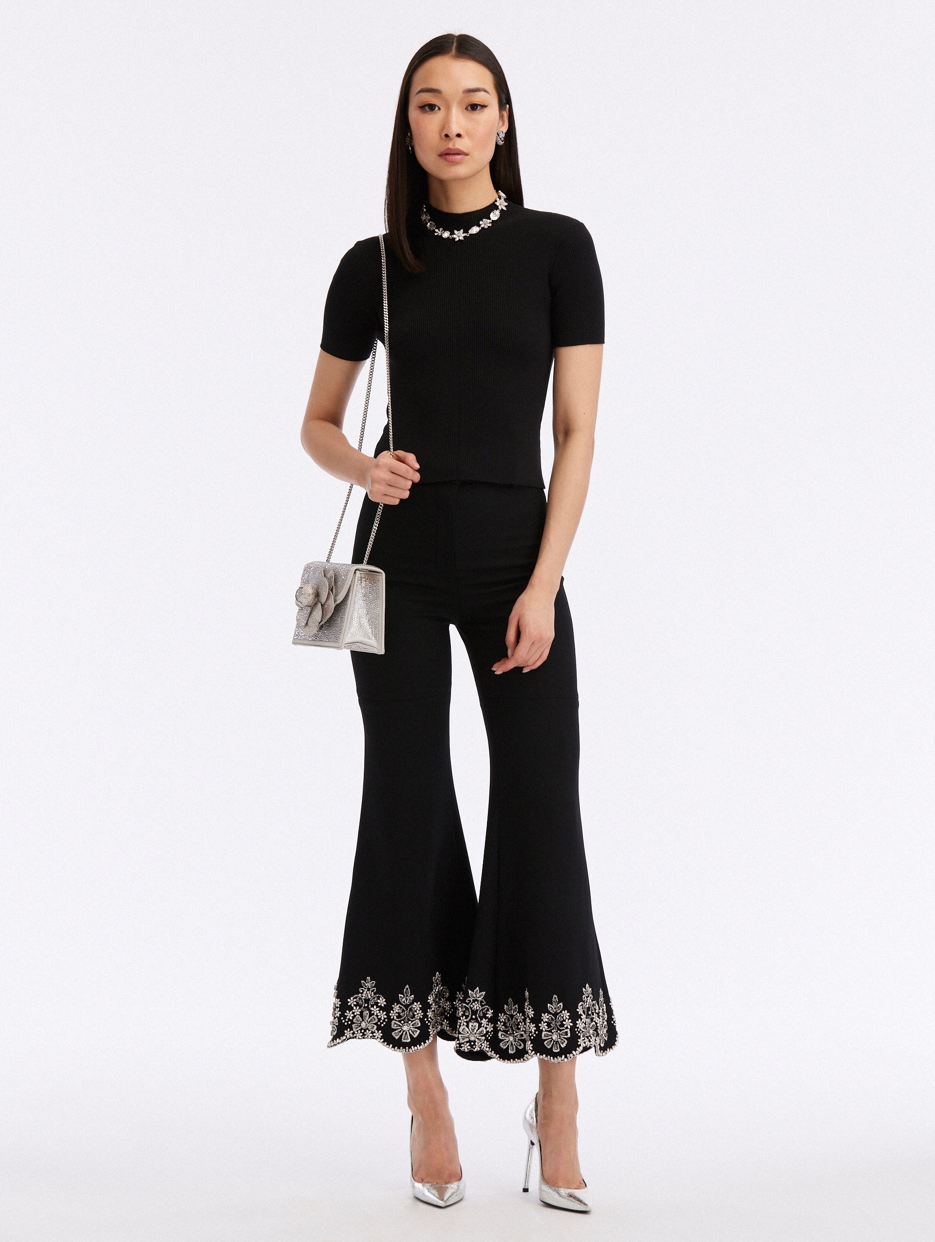 CRYSTAL SCALLOP EMBROIDERED PANTS - 1