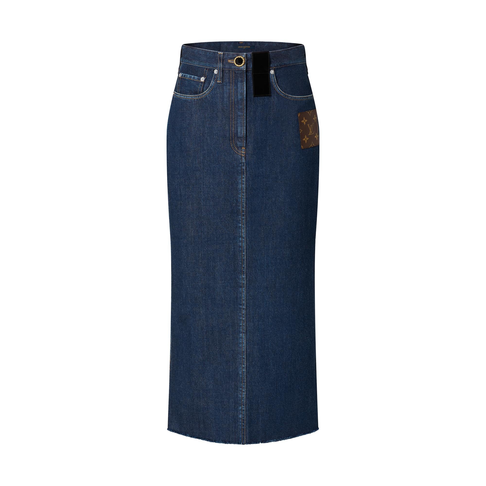 Monogram Patch Long Denim Skirt - 1