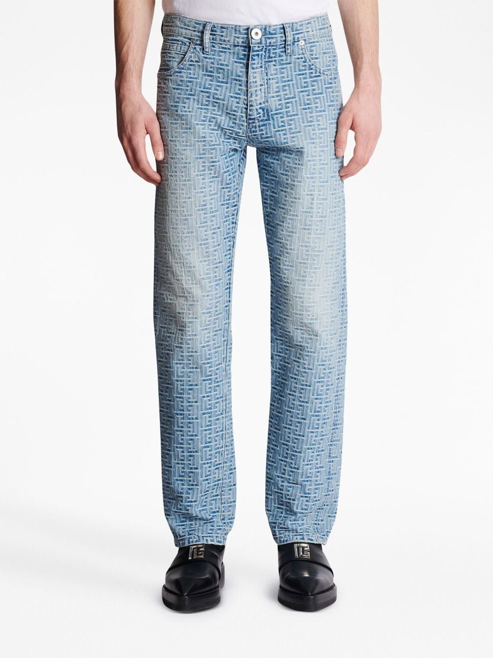 monogram-jacquard straight-leg jeans - 5