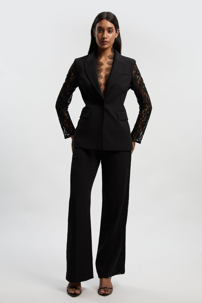 KAREN MILLEN Compact Stretch Lace Mix Tailored Wide Leg Trouser outlook