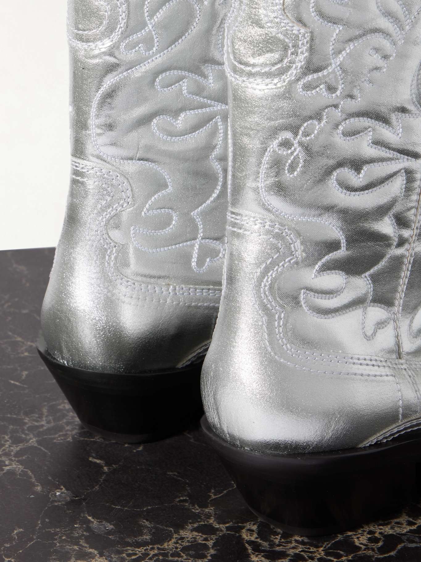 Embroidered metallic recycled leather cowboy boots - 4