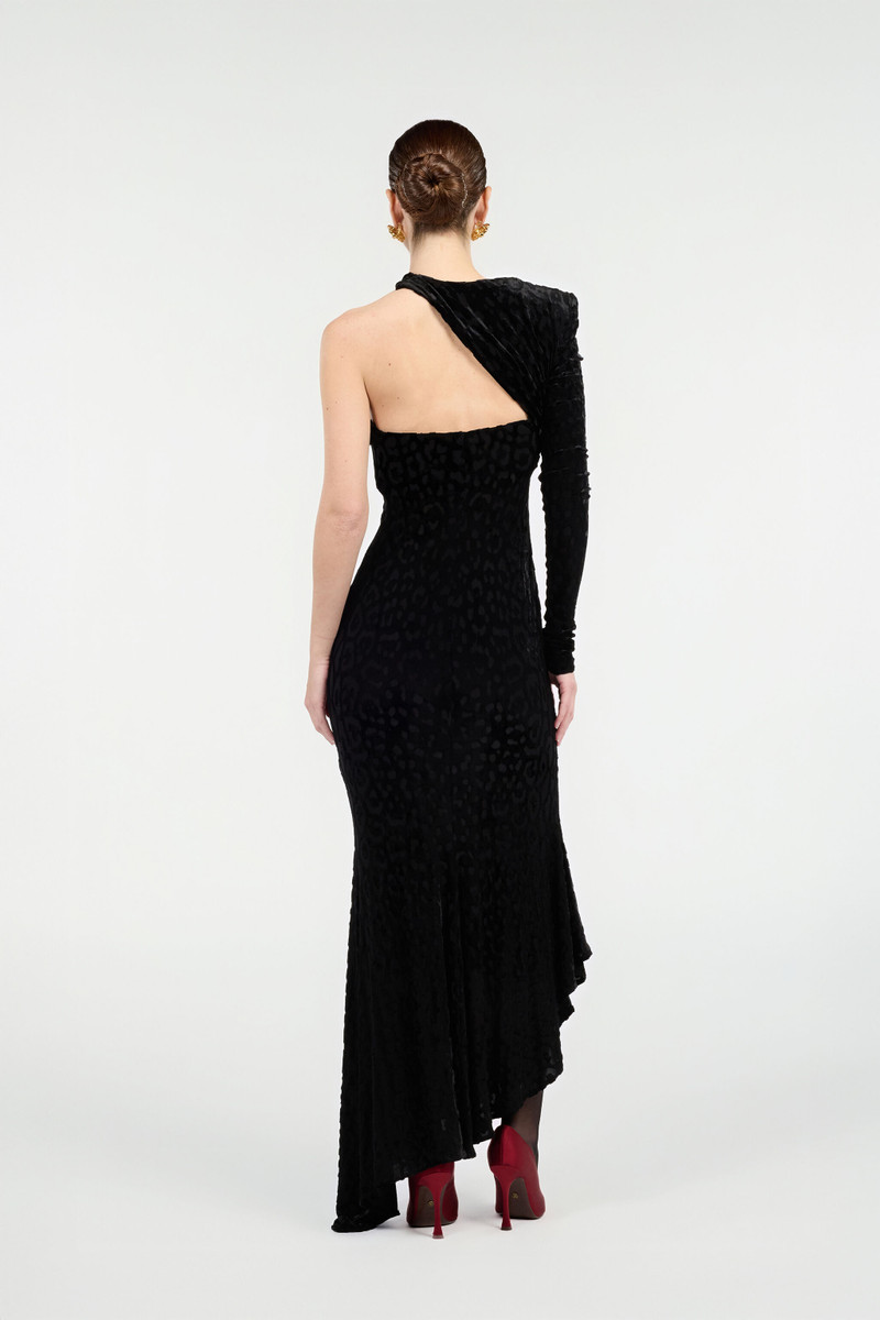 Asymmetrical Black Dress With Jaguar Skin Pattern 4