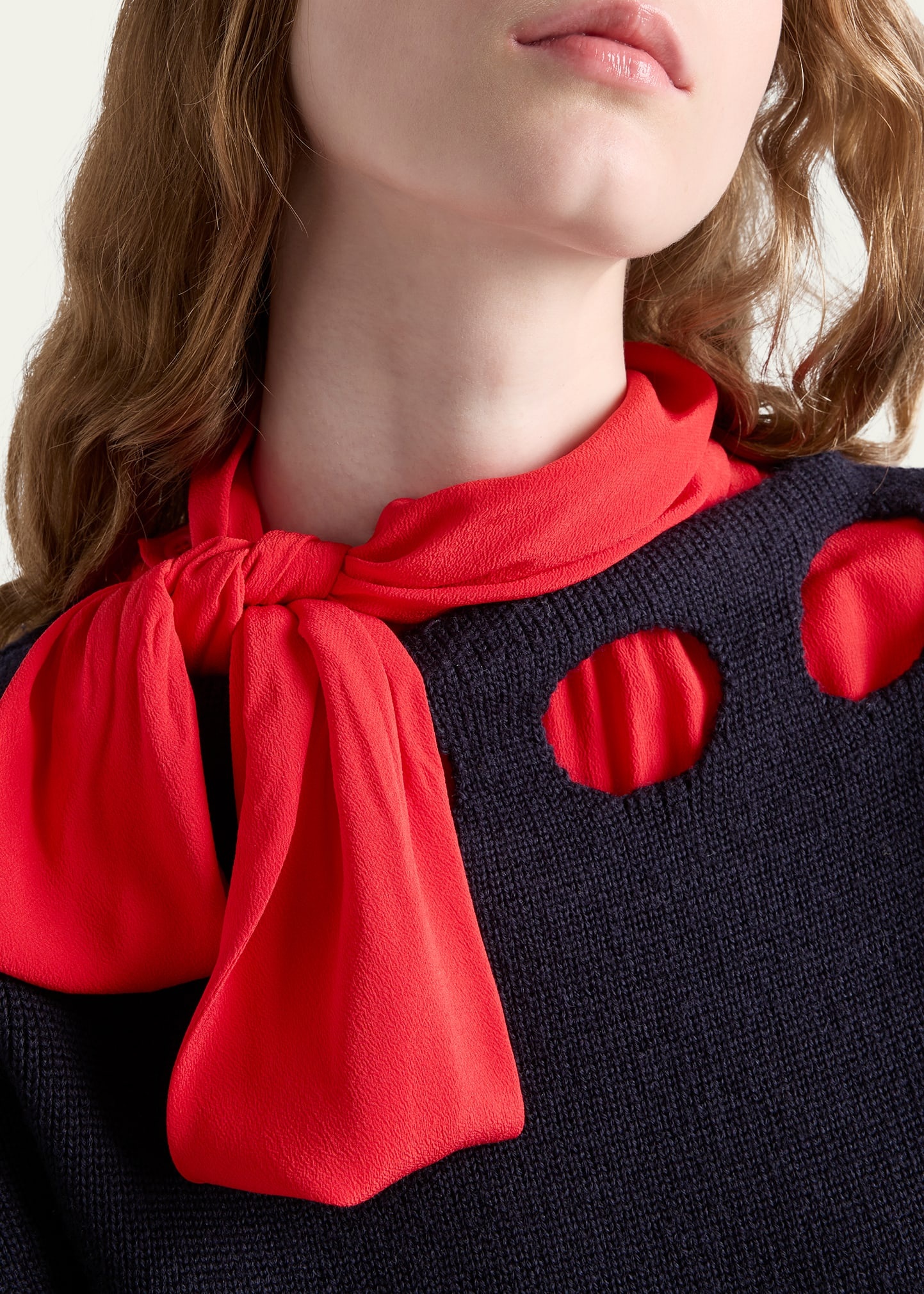 Marocaine Offset Button Silk Top with Scarf - 5