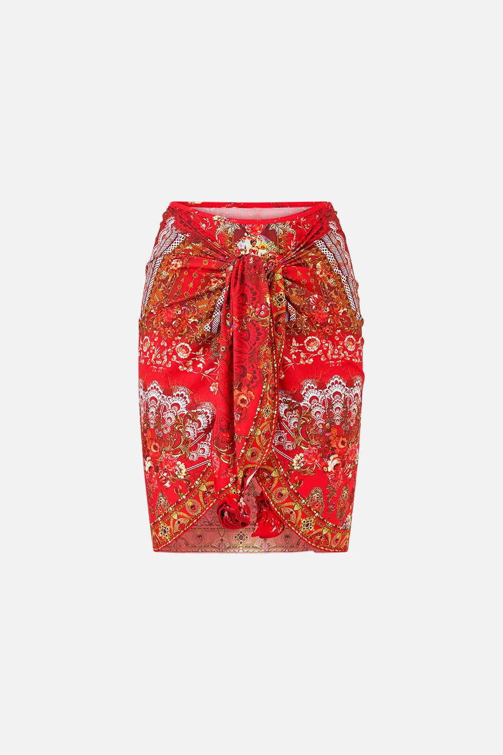 LAYERED MINI SARONG W ROSETTE TIE FRONT - 1