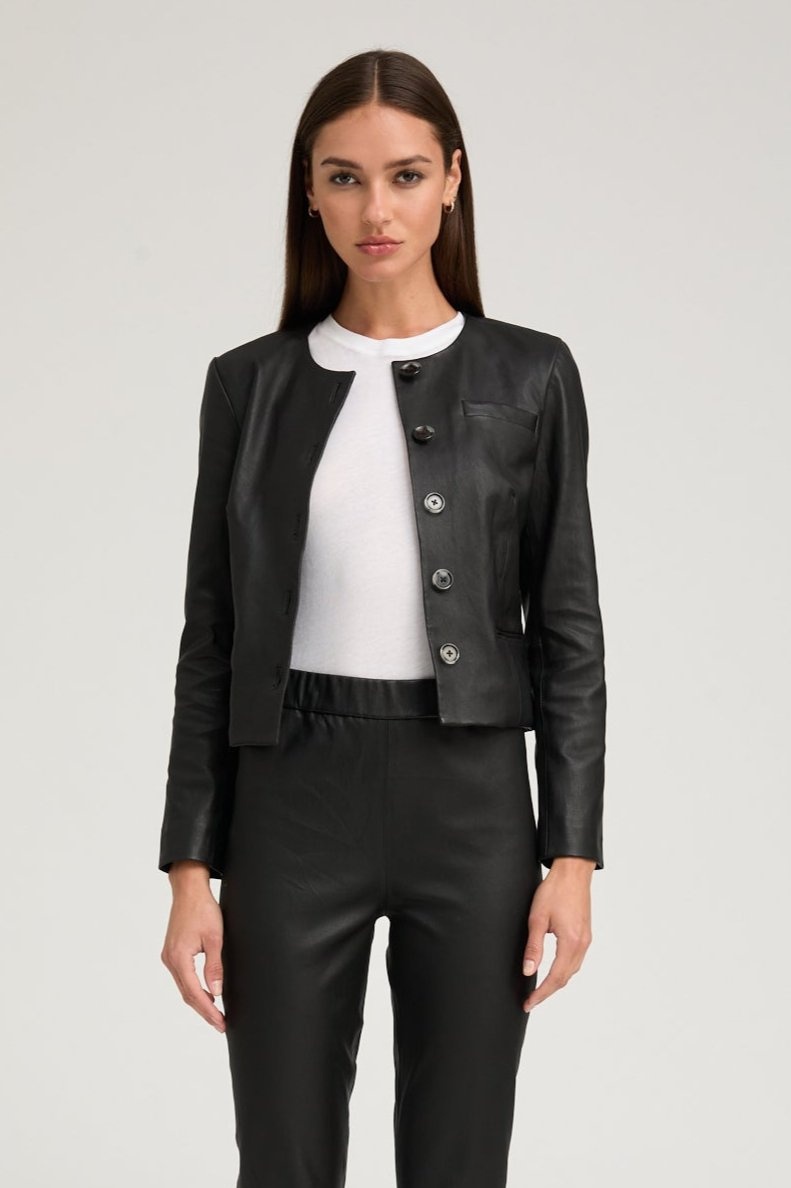 BLACK LEATHER SHRUNKEN JACKET - 1