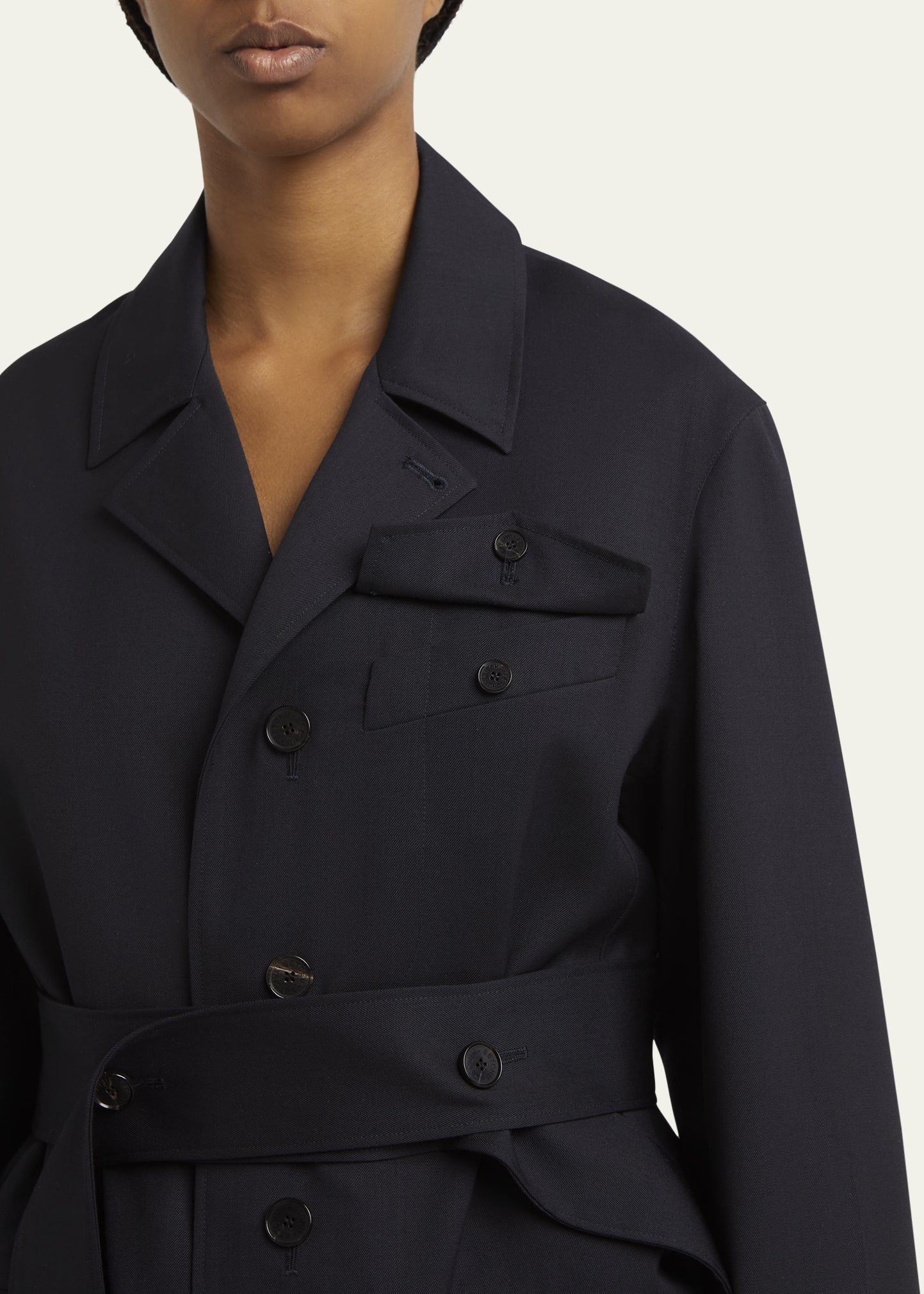 Travel Self-Tie Wool Gabardine Safari Jacket - 5