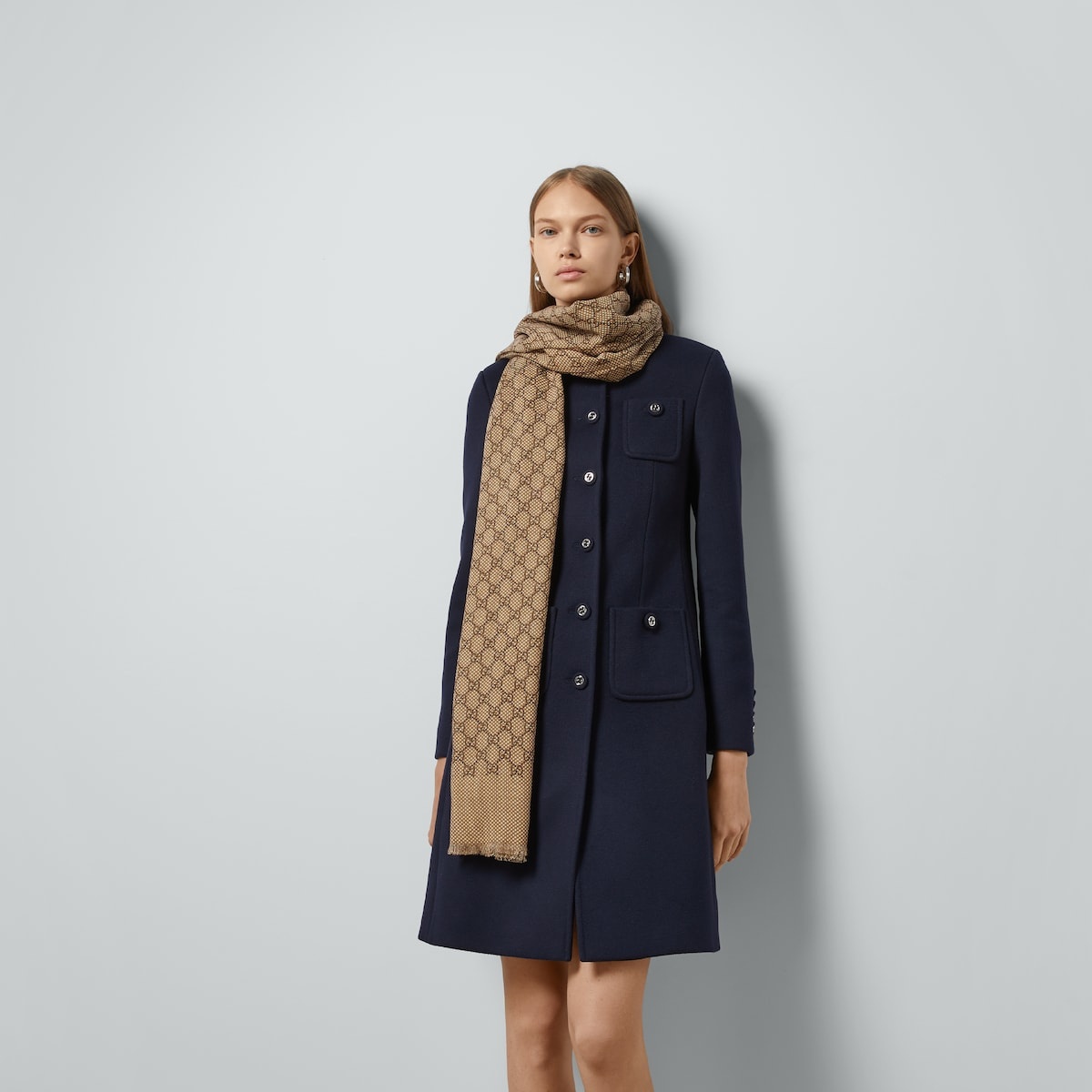 GG damier wool silk stole - 3