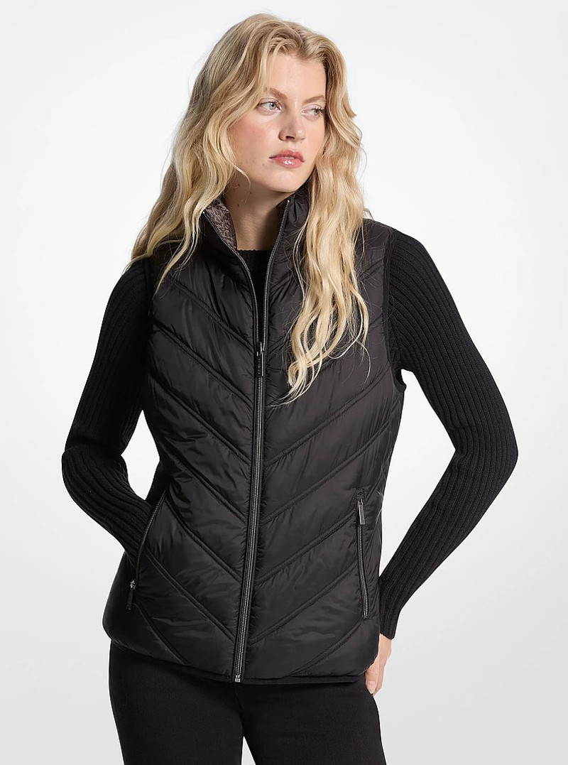Chevron Quilted Logo Print and Nylon Packable Vest 1