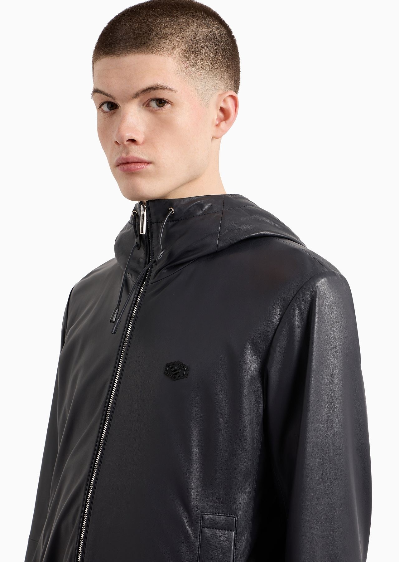 Hooded, semi-aniline nappa lambskin blouson with full-length zip - 5