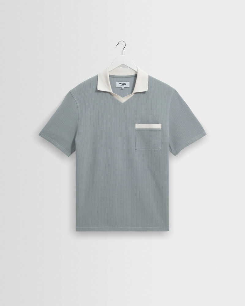 Pendal - Blue And Ecru Ribbed Organic Cotton Polo Shirt 1