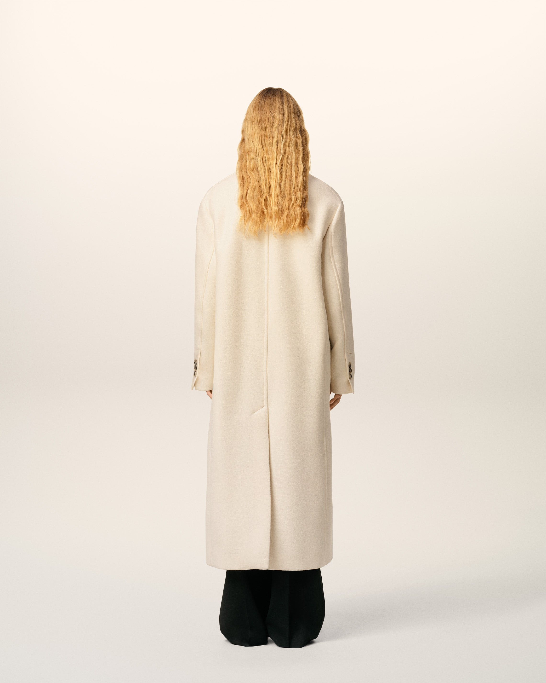 WHITE WOOL DOUBLE BREASTED LONG COAT - 5