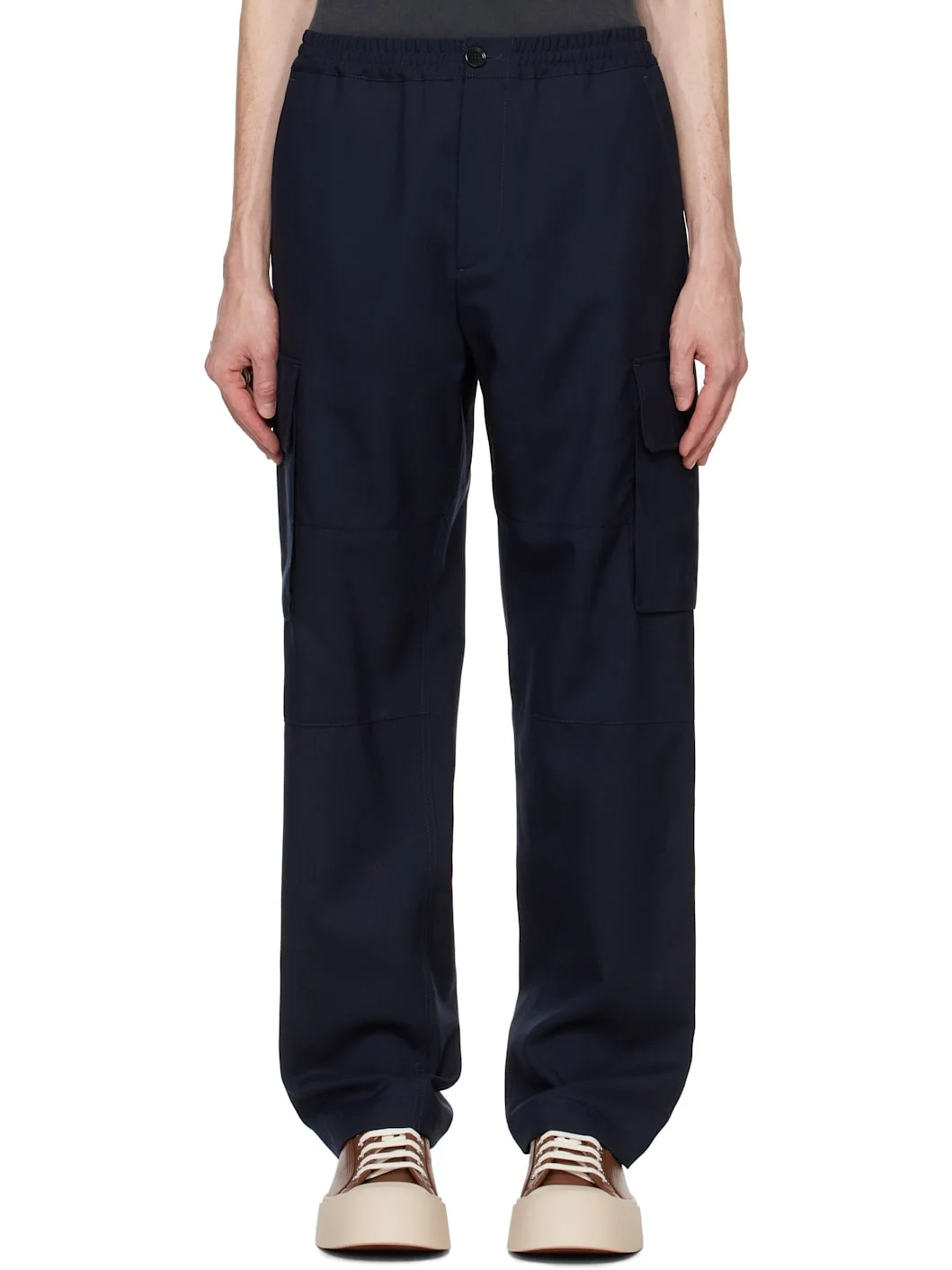 Navy Virgin Wool Cargo Pants - 1