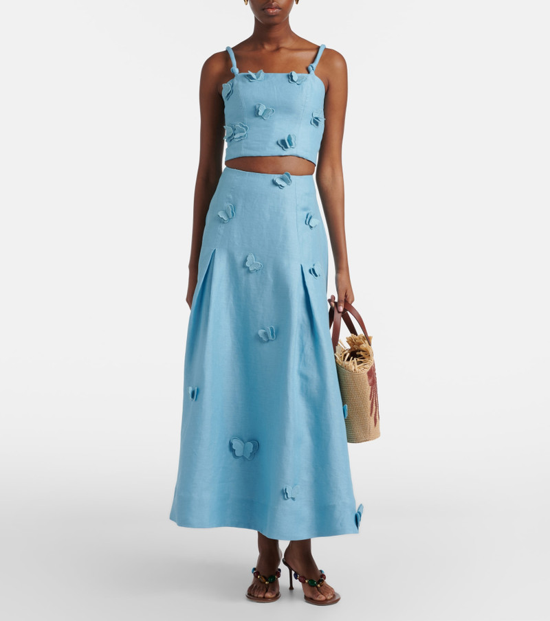 FARM RIO Patch-appliqué linen midi skirt outlook