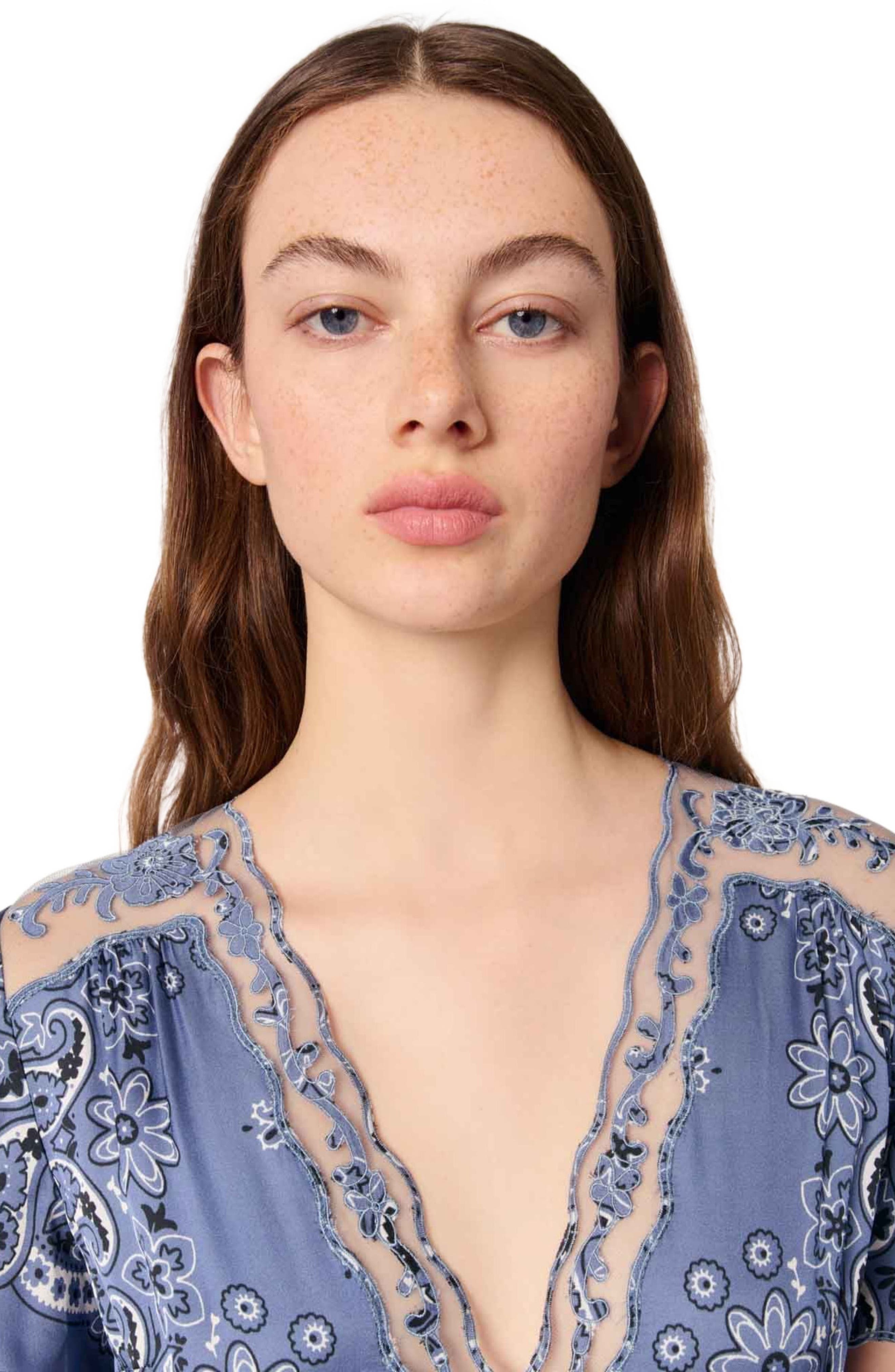 maje Patterned flowing maxi dress in Blue Bandana Print at Nordstrom - 7