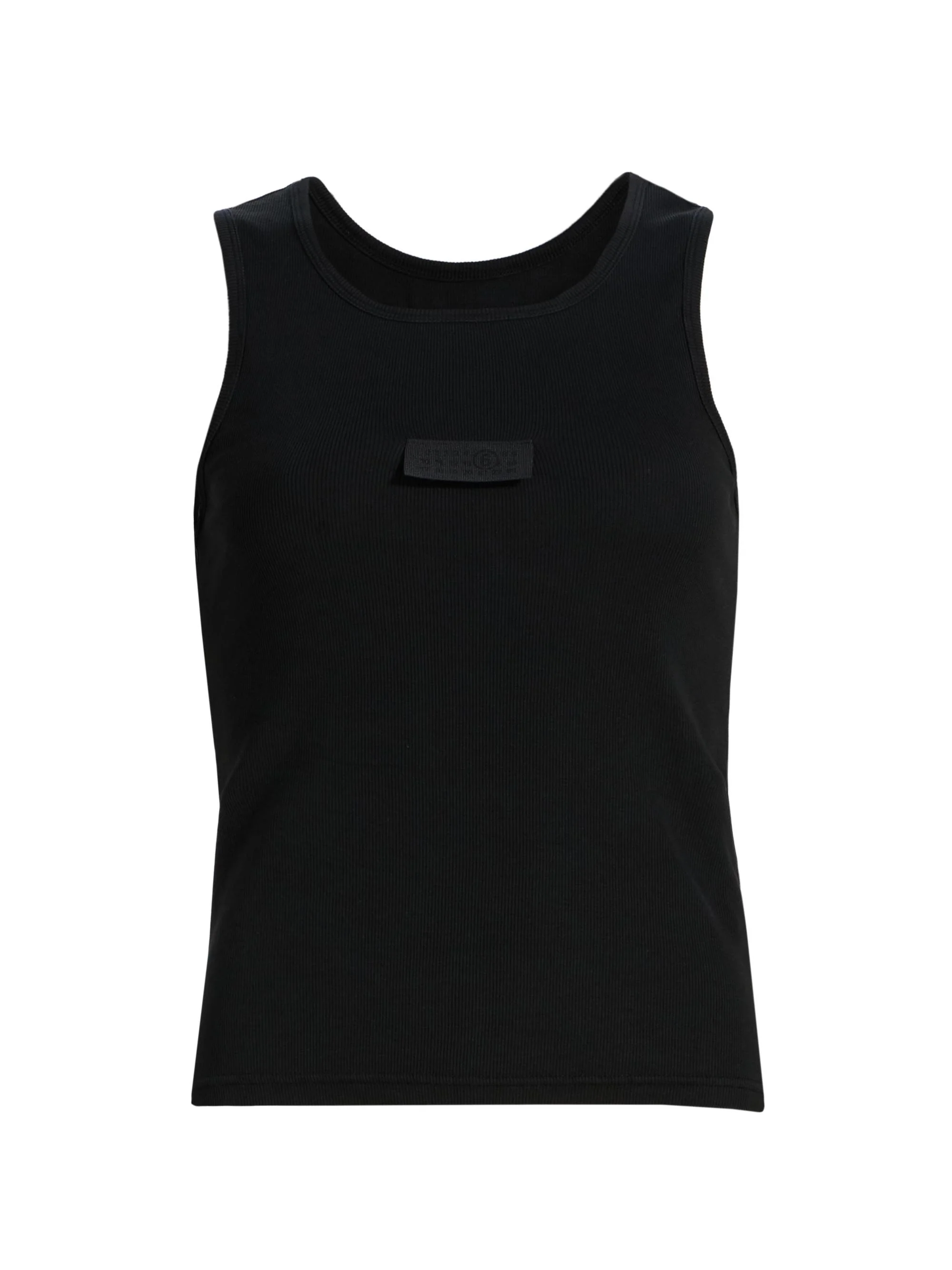 Women's Logo Rib-Knit Stretch Cotton Tank - Black - 1