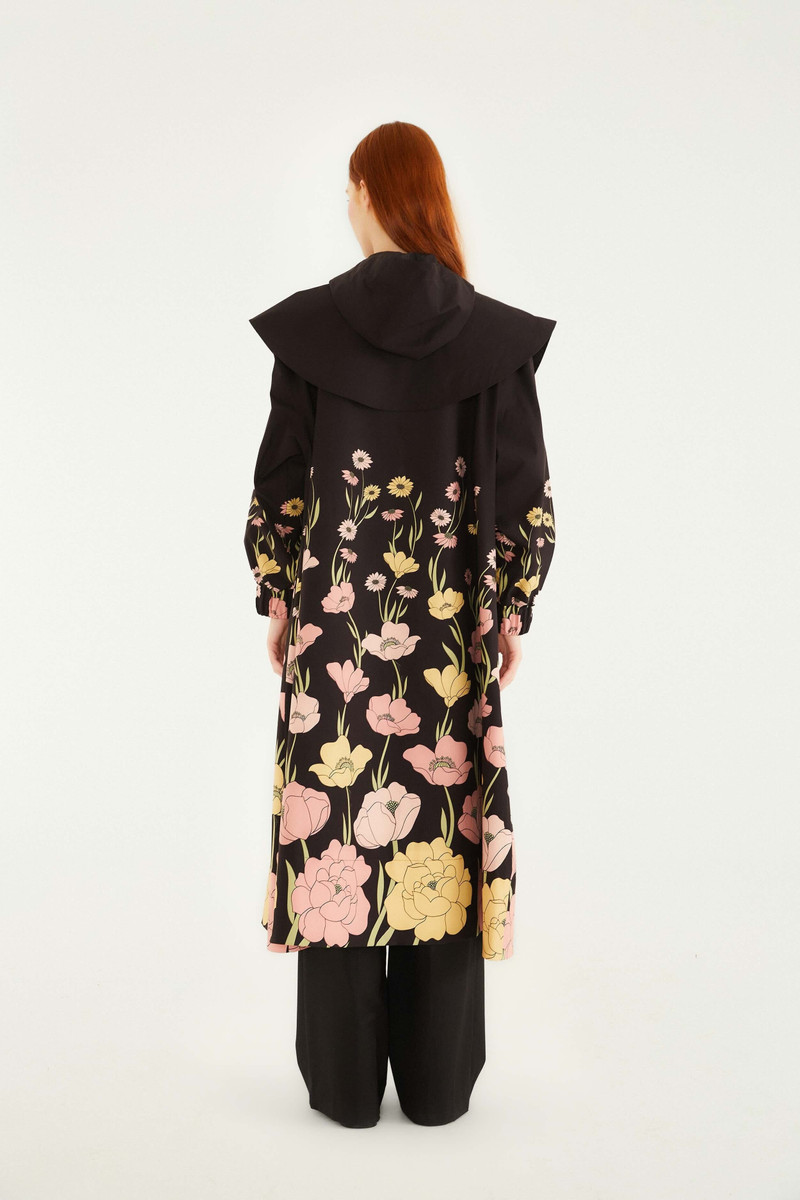 Black Growing Flowers Raincoat 5