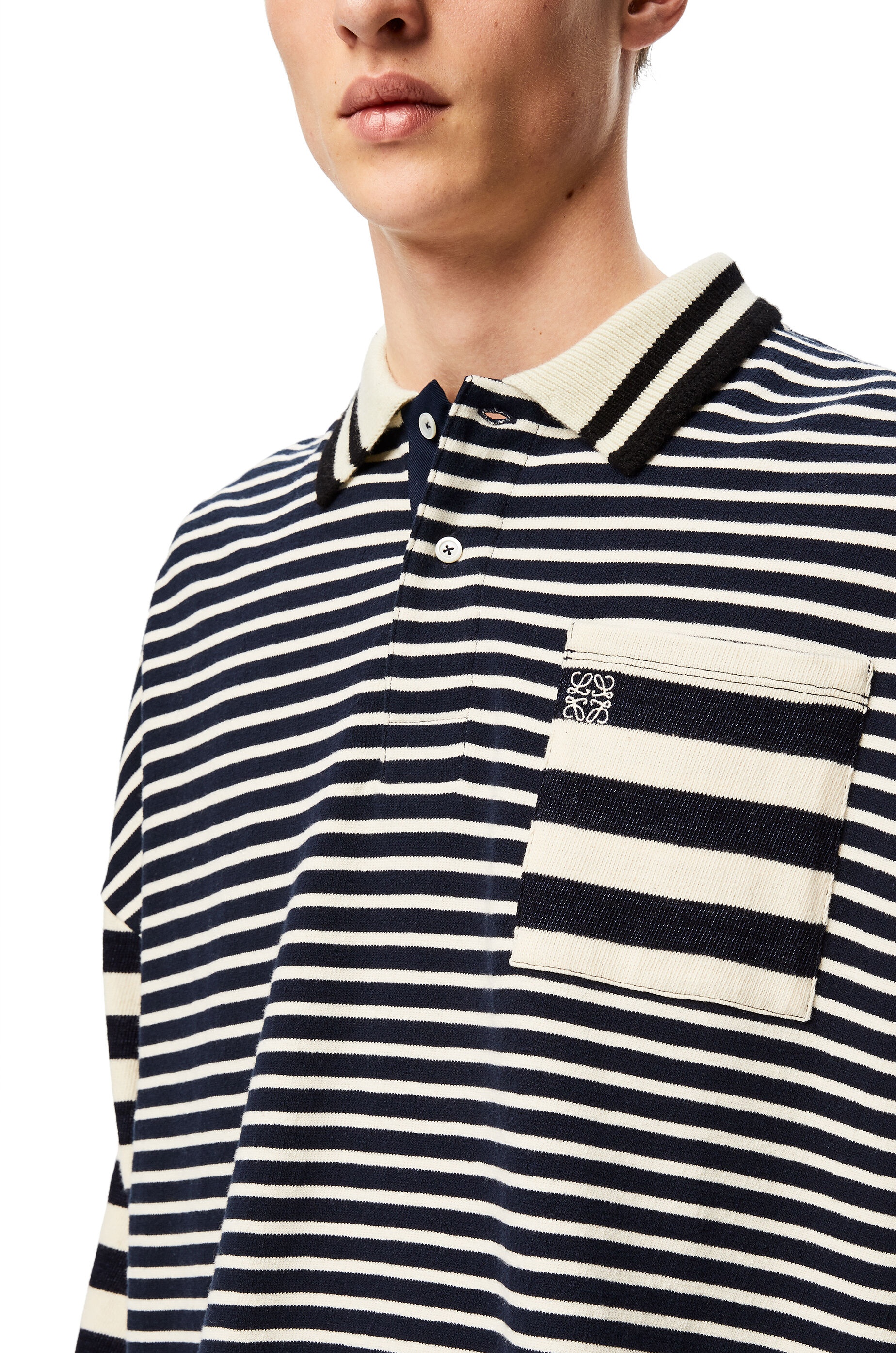 Long sleeve polo in striped cotton - 5