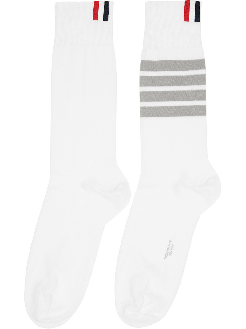 Thom Browne White Lightweight Cotton 4-Bar Mid Calf Socks outlook