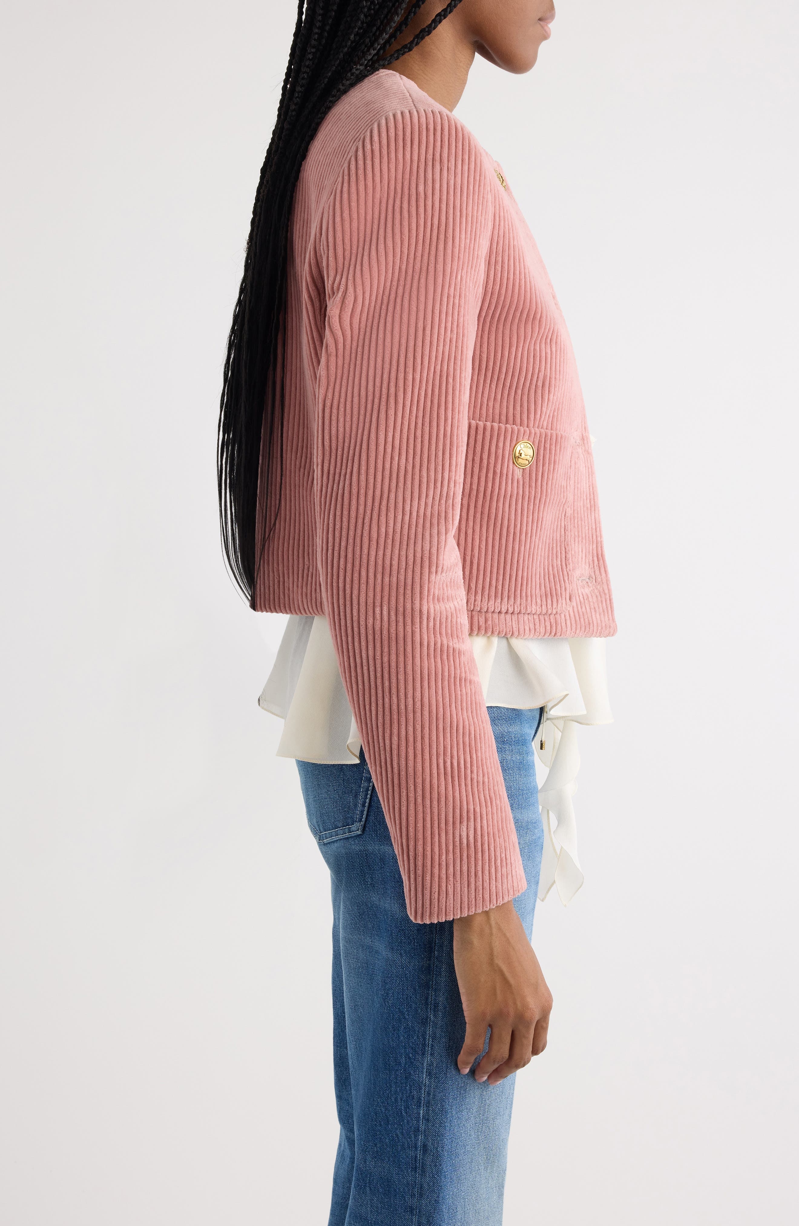 Chloé Crop Corduroy Jacket in Wild Pink at Nordstrom - 4