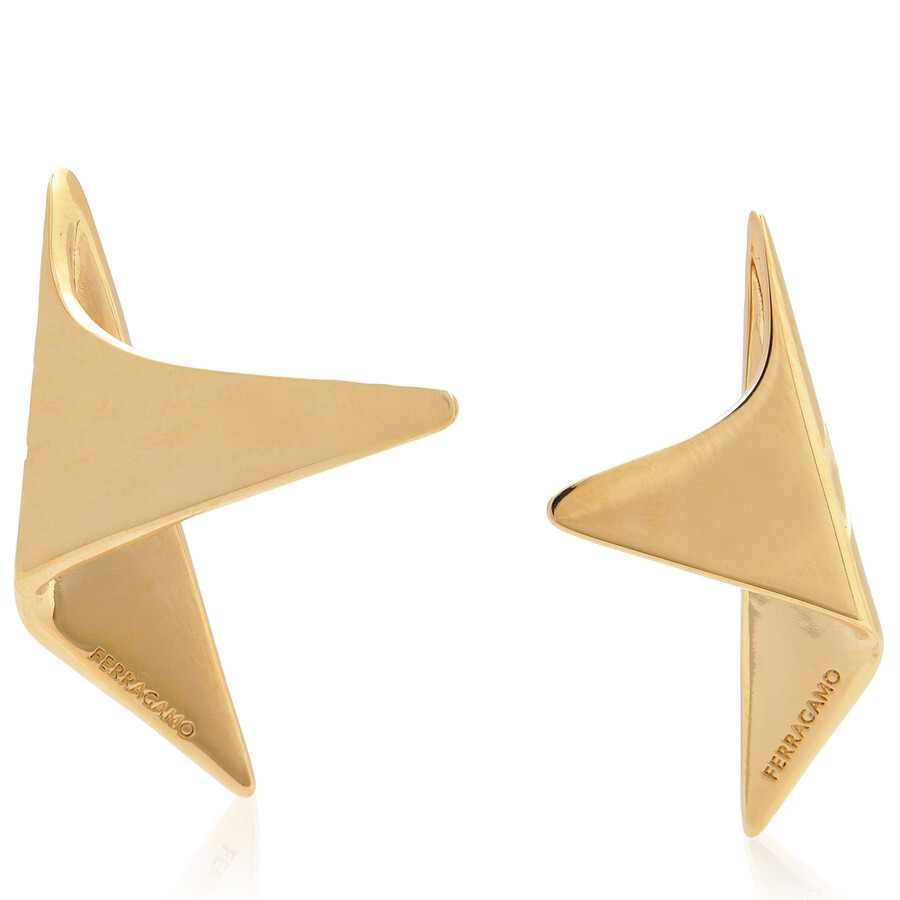 Ferragamo Ladies Gold Star Logo Engraved Earrings - 4