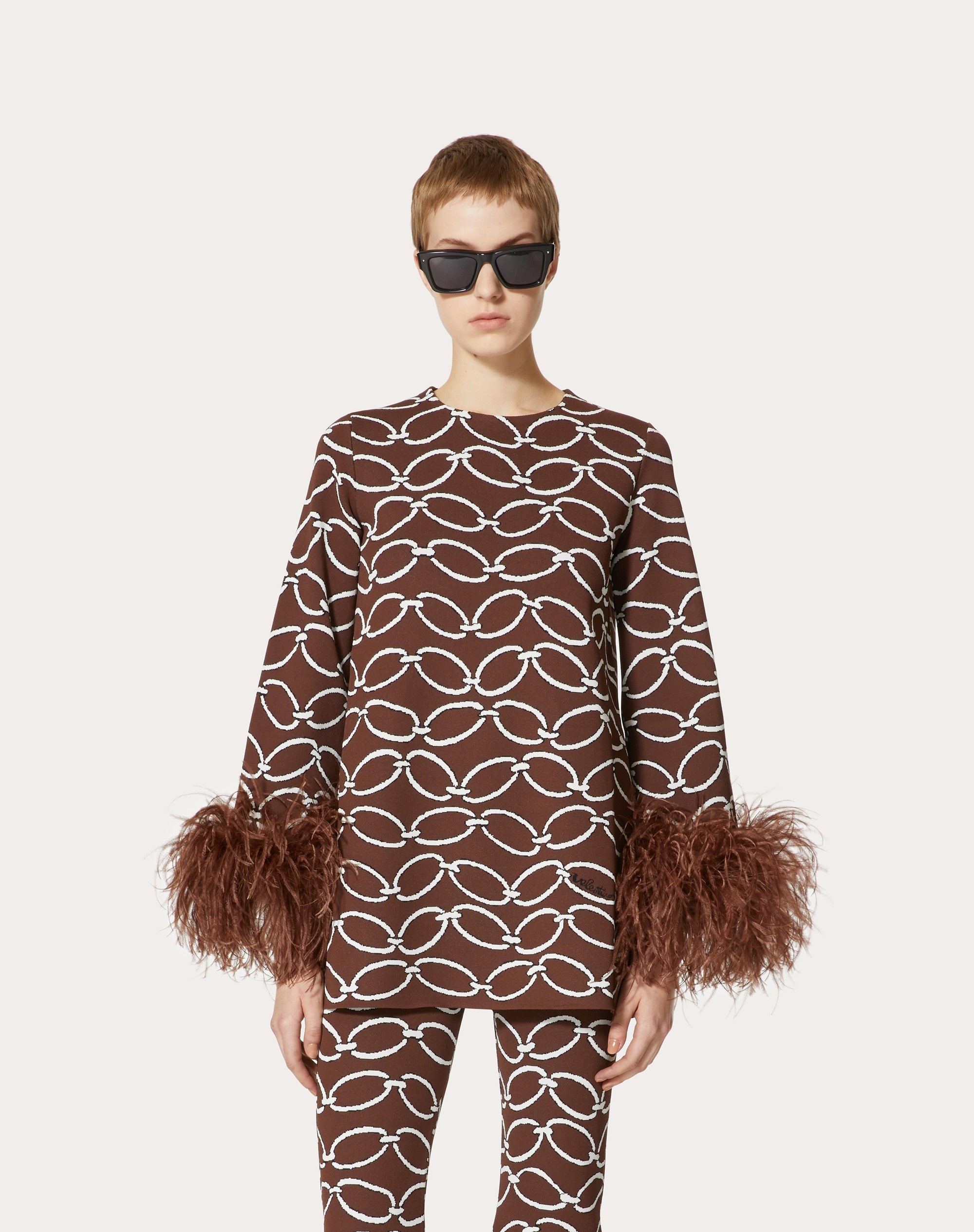 VALENTINO CHAIN 1967 JACQUARD VISCOSE SWEATER WITH FEATHERS - 3