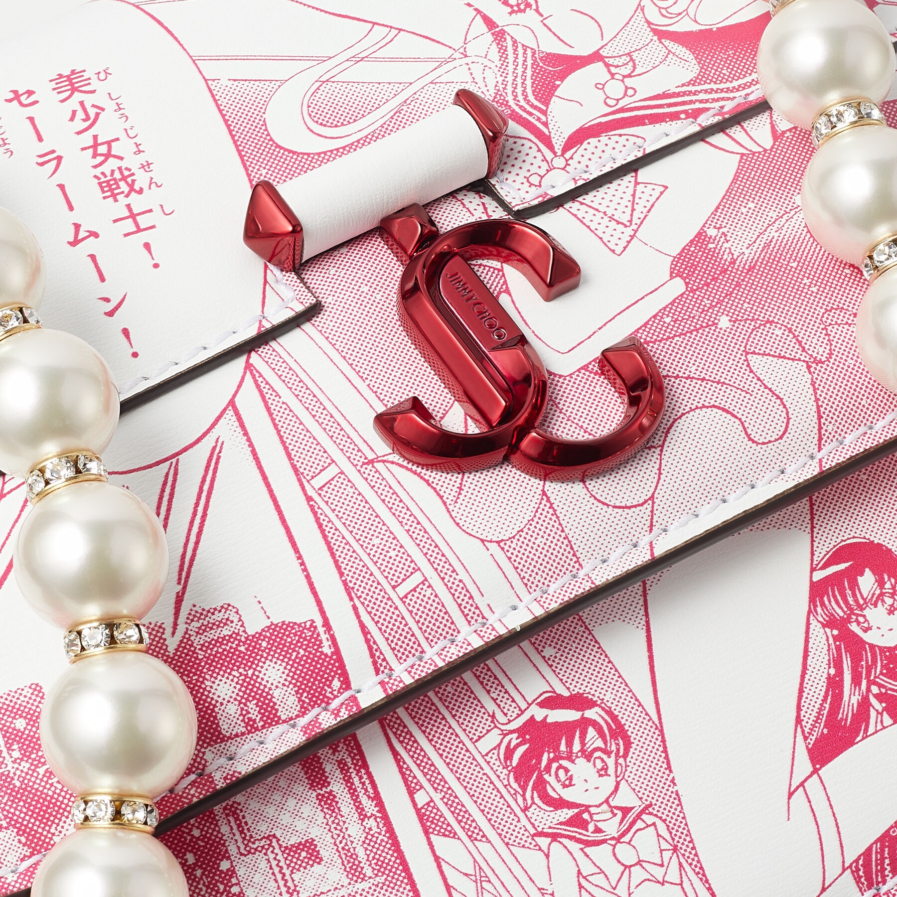 Sailor Moon Varenne Quad XS
Pink Manga Printed Leather Shoulder Bag with Pearl Strap - 5
