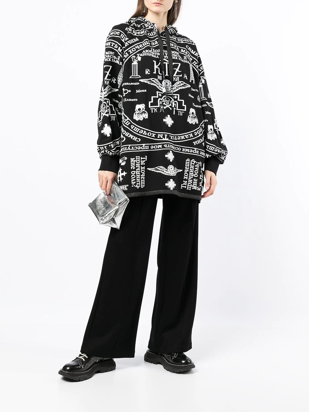 church print side zip hoodie - 2