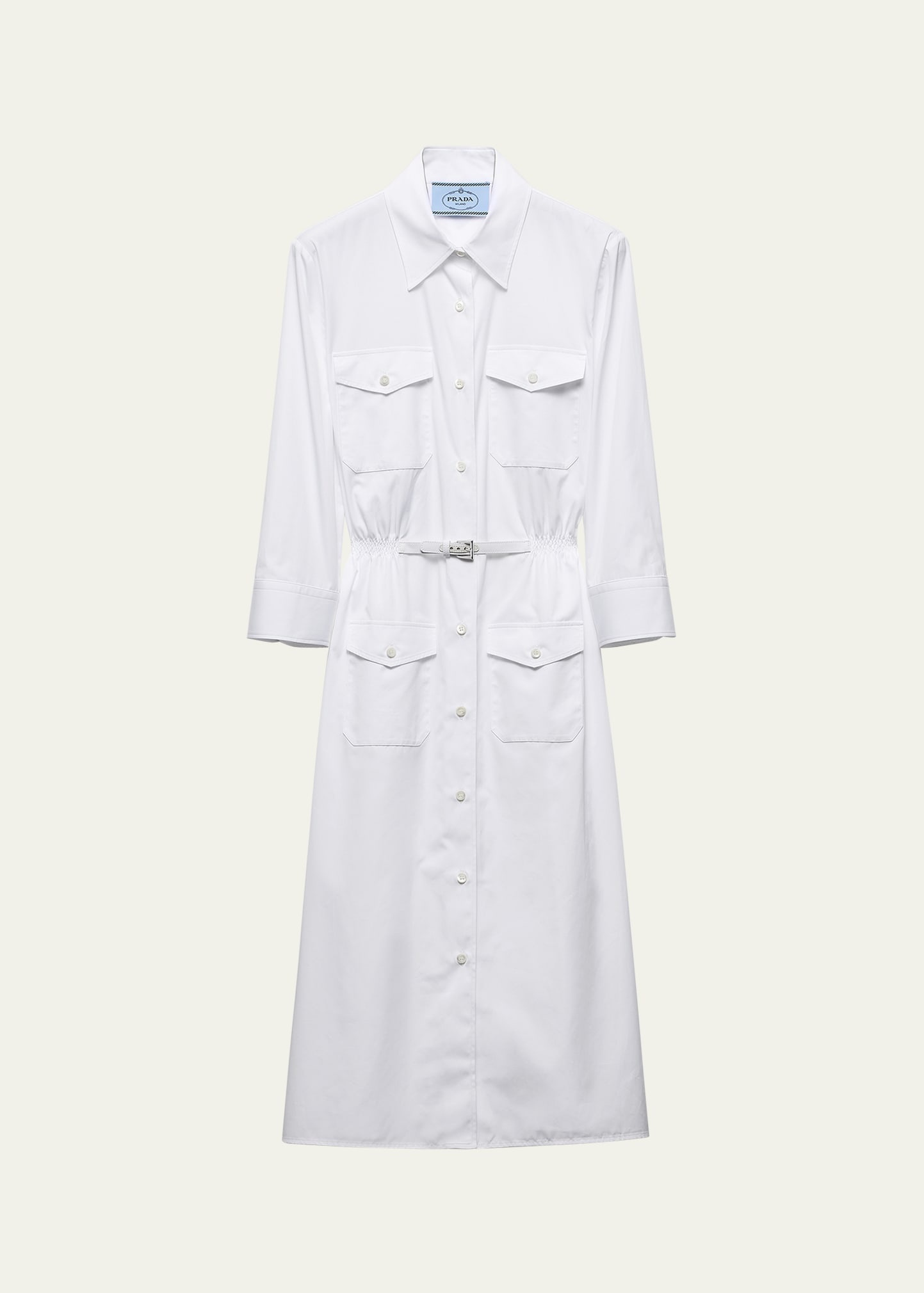 Button Down Belted Poplin Midi Shirt Dress - 1