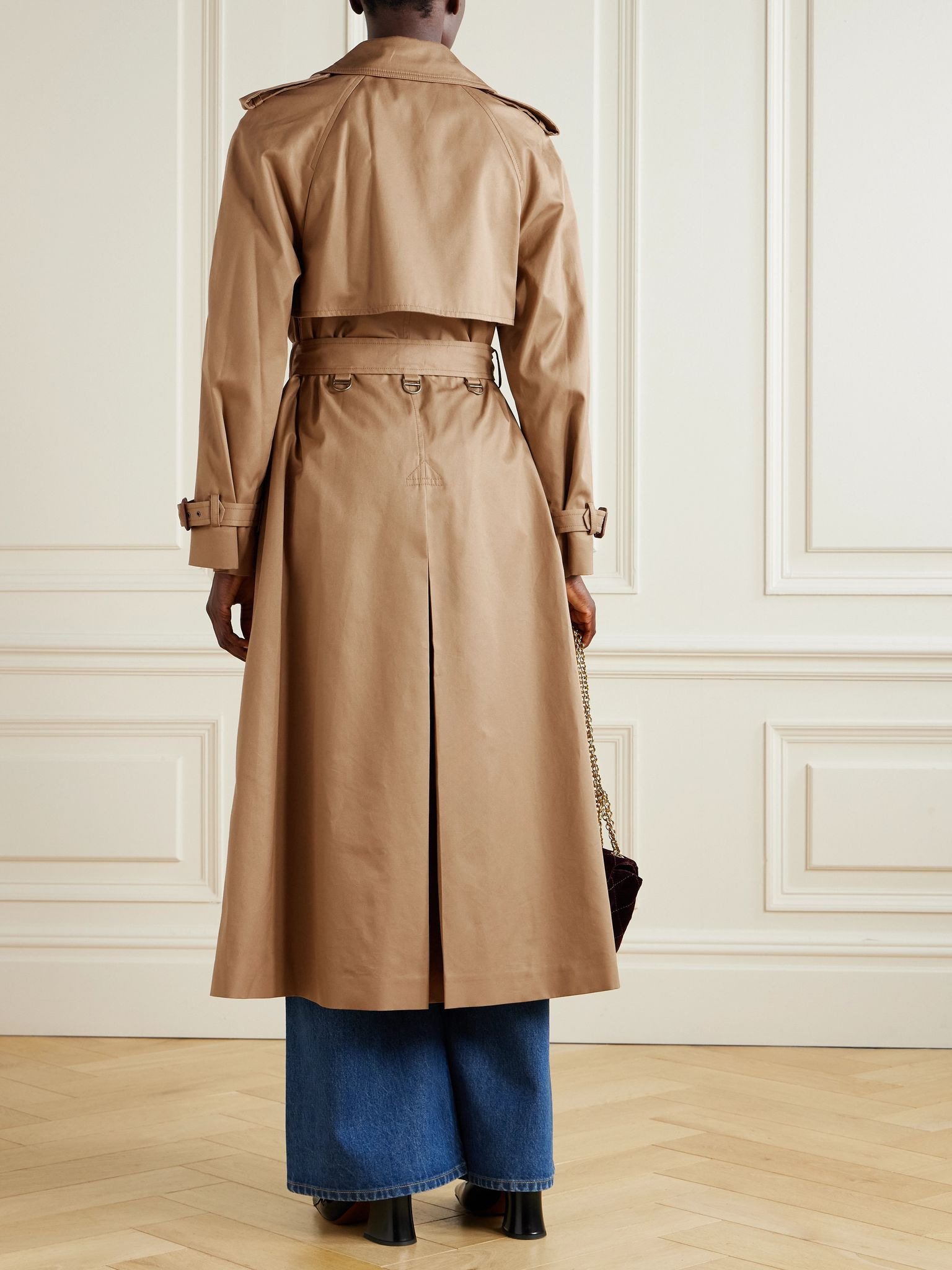Double-breasted leather-trimmed cotton-gabardine trench coat Brown - 3