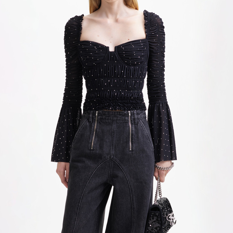 Black Mesh Rhinestone Top 4