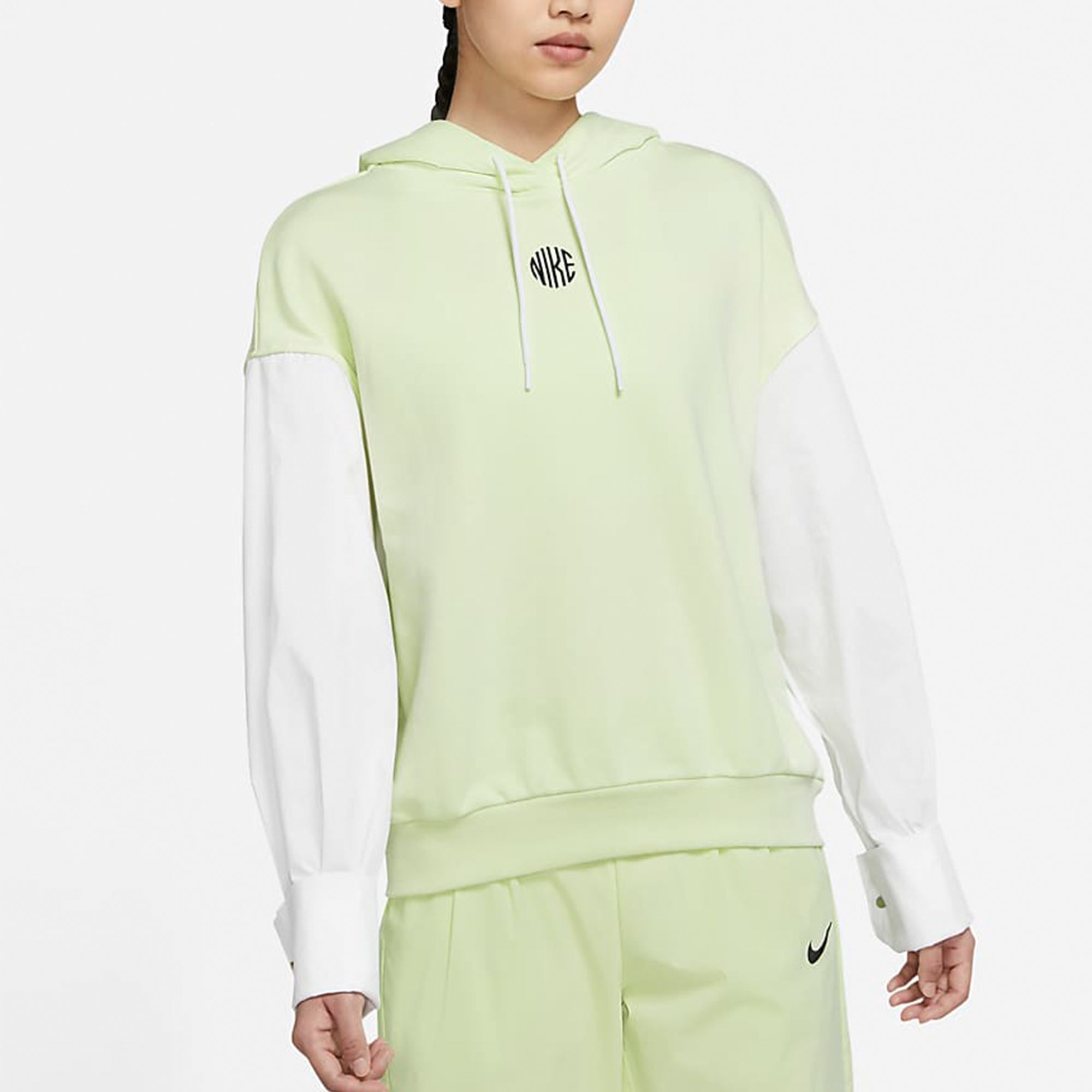 (WMNS) Nike Sportswear Icon Clash Embroidery Logo Hoodie Green/Yellow DD5053-303 - 3