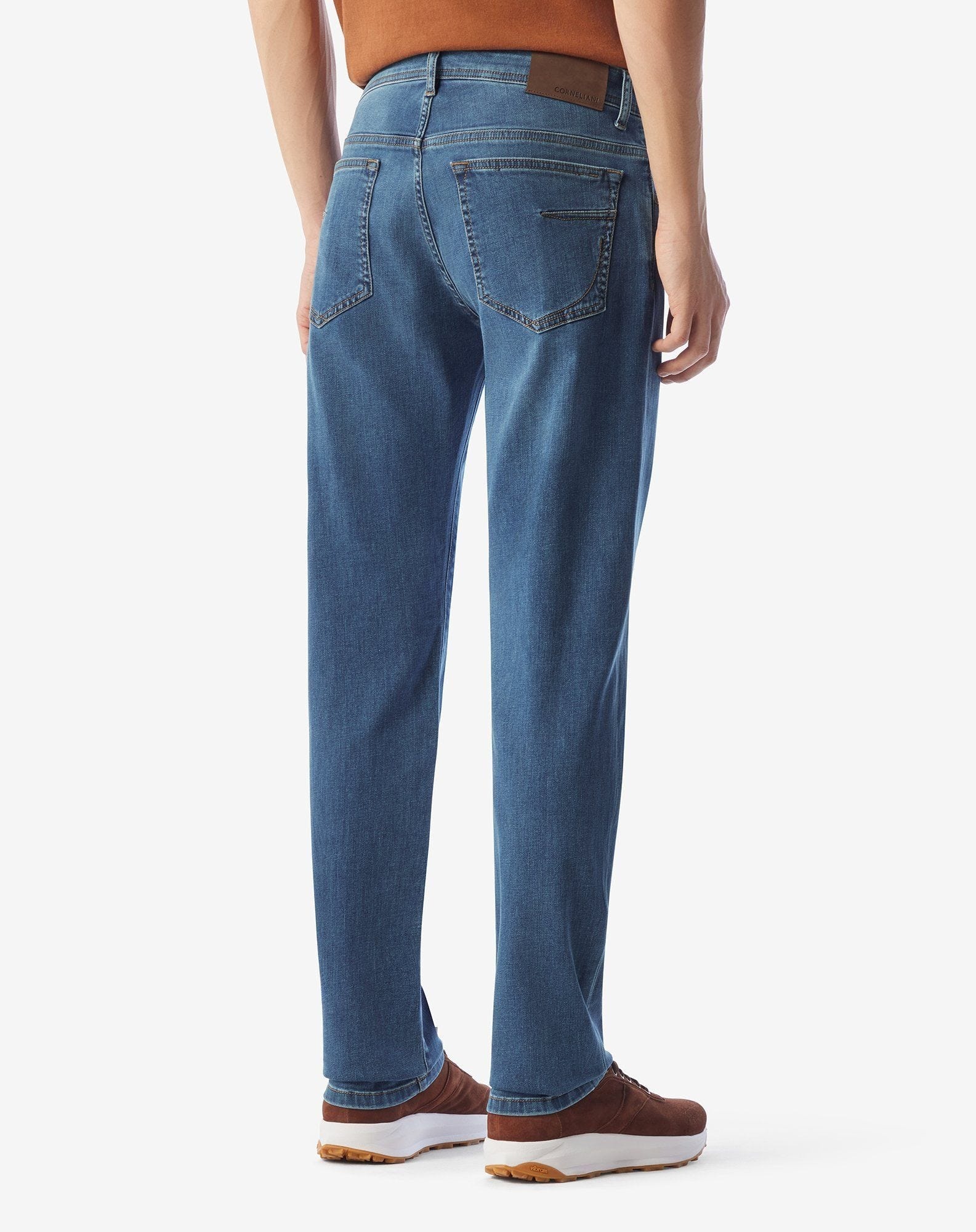 Light blue stretch cotton 5-pocket trousers - 3