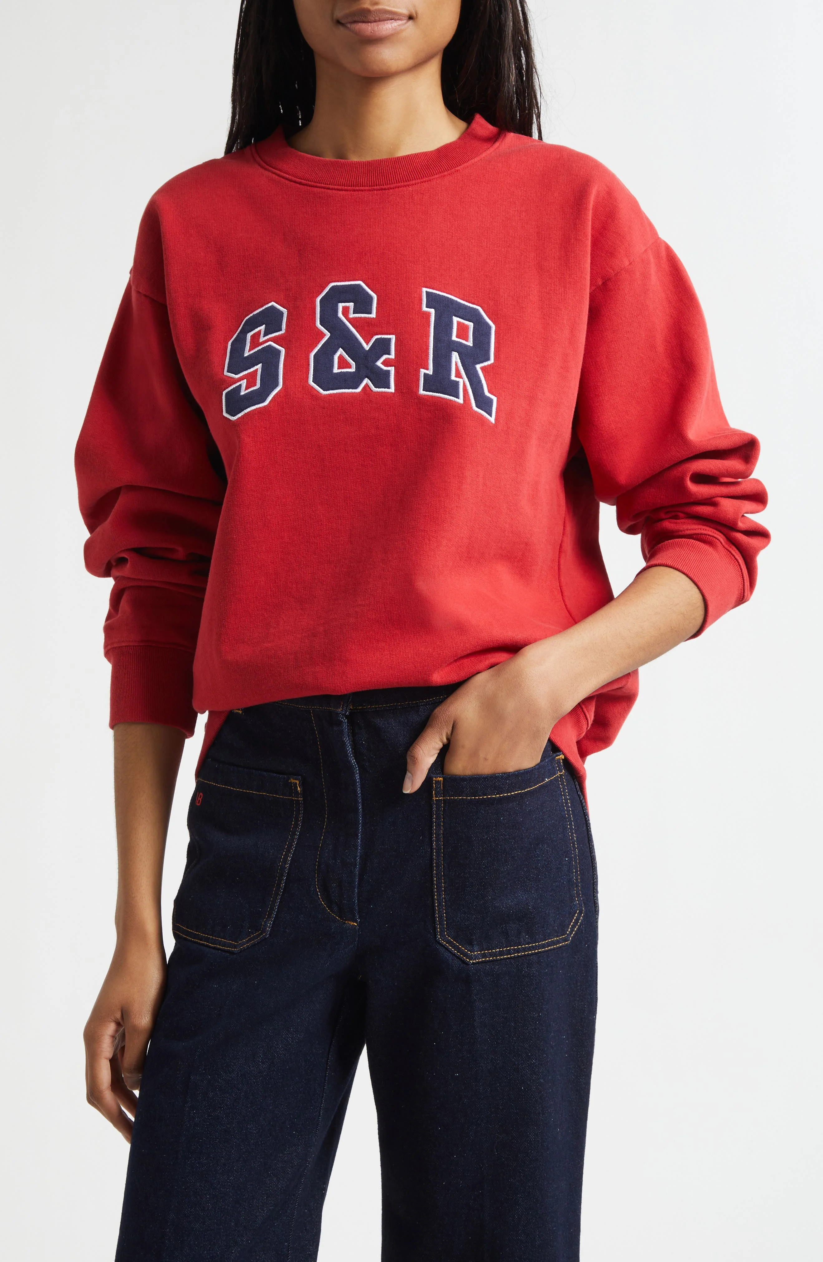 Sporty & Rich Ivy Logo Appliqué Cotton Graphic Sweatshirt in Ruby at Nordstrom - 1