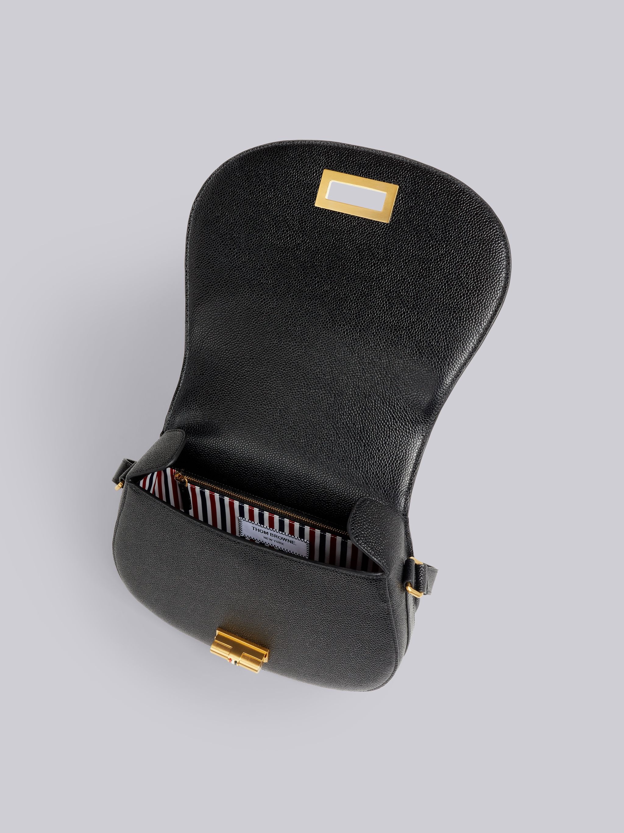 Medium Grey Boiled Wool Leather Frame Stripe Enamel Lock Shoulder Bag - 5