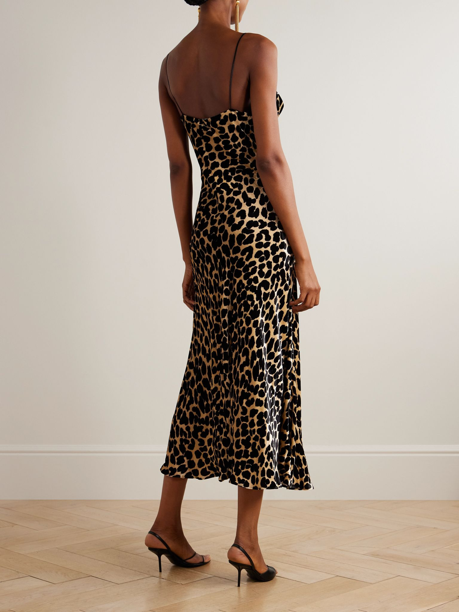 Draped leopard-print velvet midi dress Leopard print - 3
