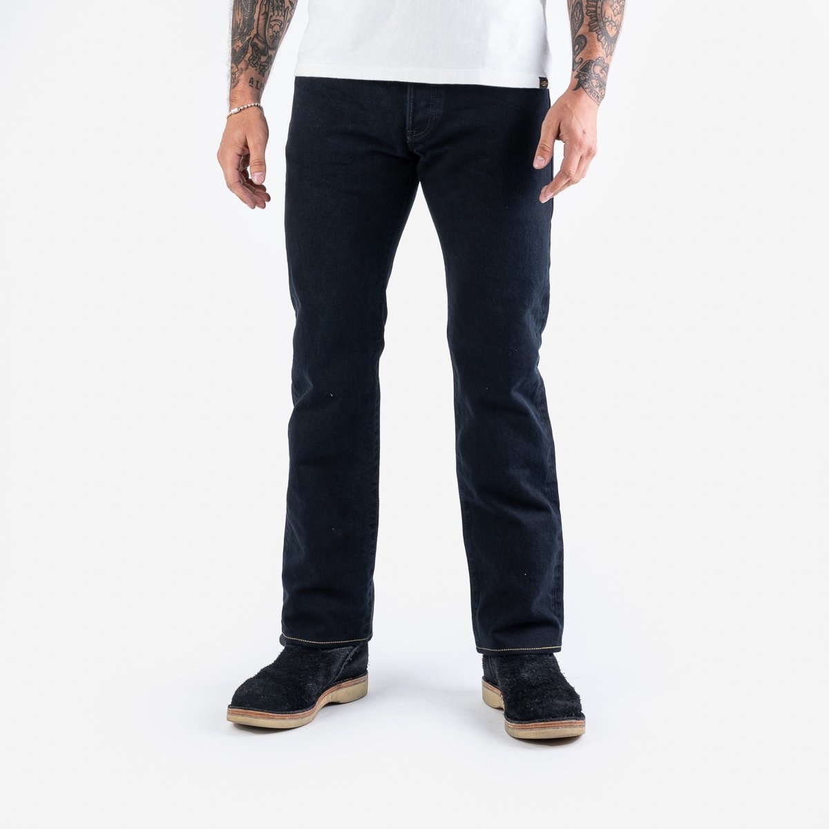 IH-634SBR-14od 14oz Broken Twill Selvedge Denim Straight Cut Jeans - Indigo Overdyed Black - 2