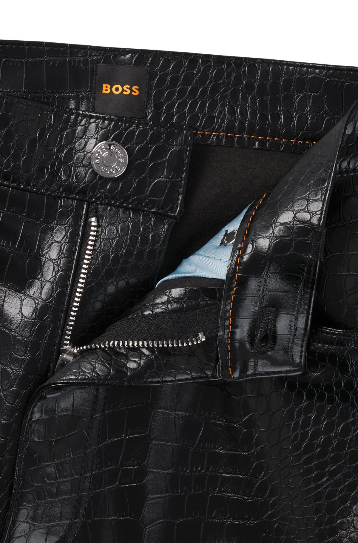 STRAIGHT-LEG TROUSERS IN CROCODILE-EMBOSSED FAUX LEATHER - 6