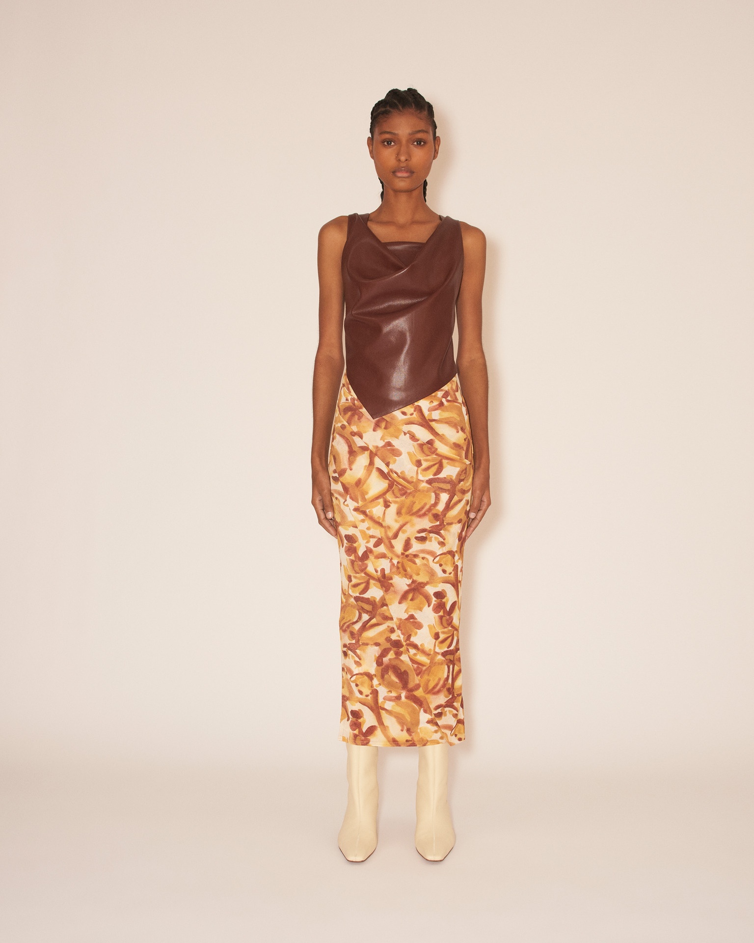 TAINA - Bodycon midi skirt with wrap - Botanic aquarelle - 2
