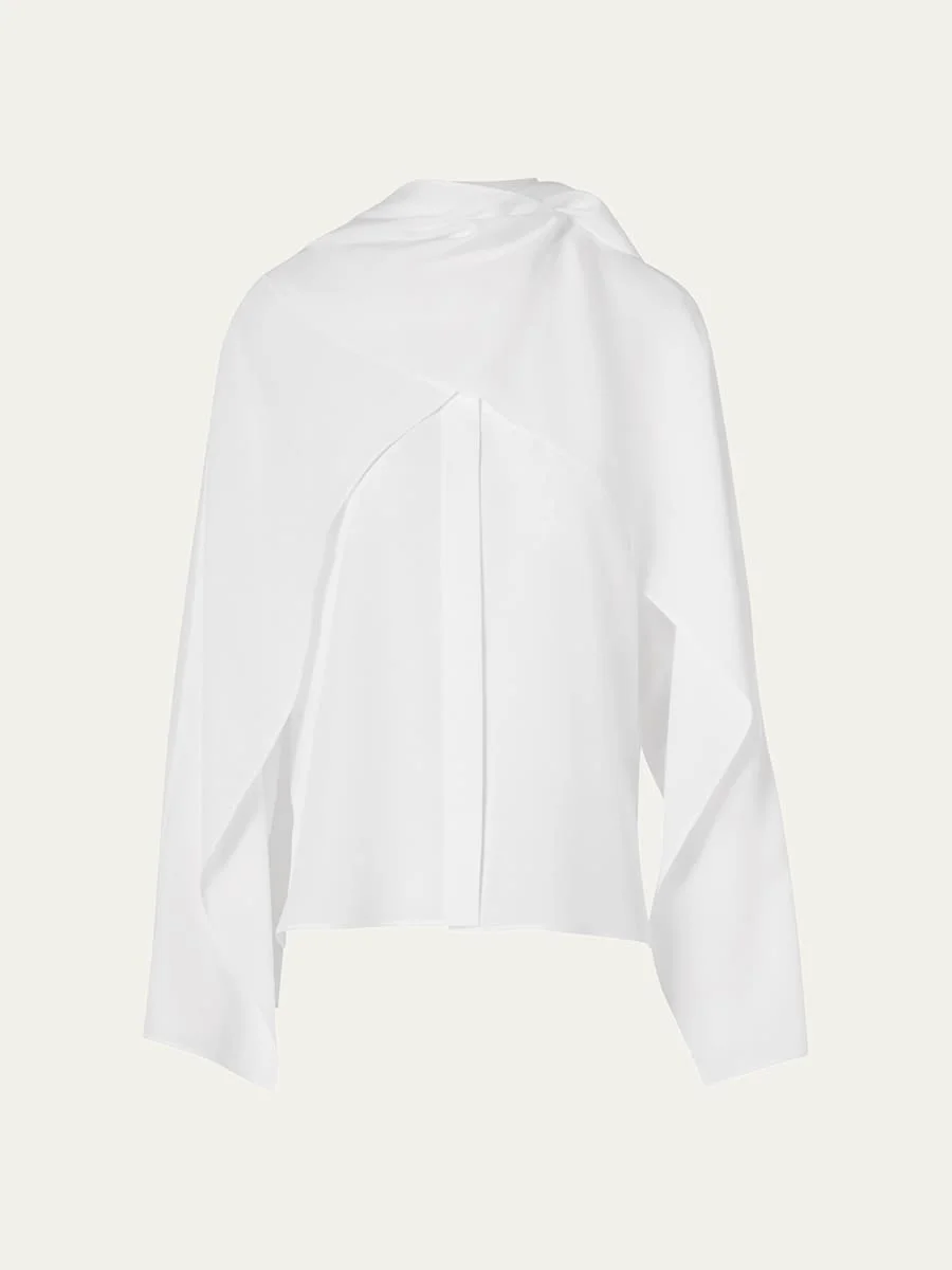 Silk Crepe Sleeve Panel Button-Down Blouse - 1