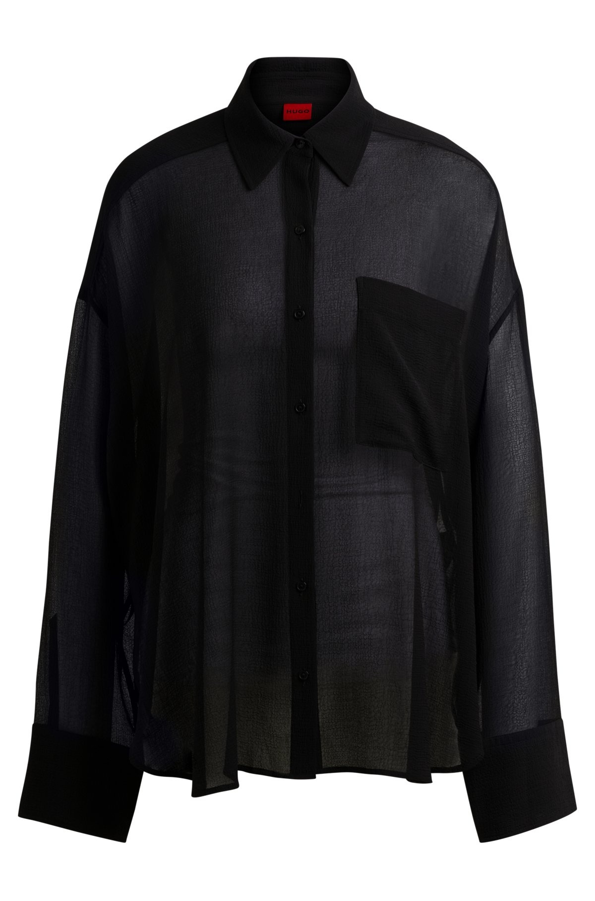 OVERSIZE-FIT BLOUSE IN SHEER SEERSUCKER WITH POINT COLLAR - 1
