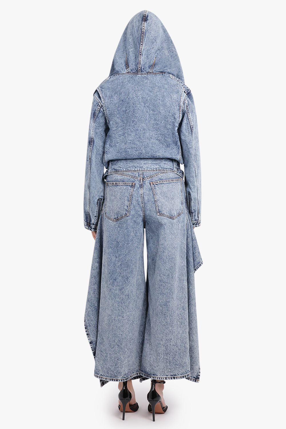 HOODED L/S DENIM BIKER JACKET | SNOW BLUE - 5