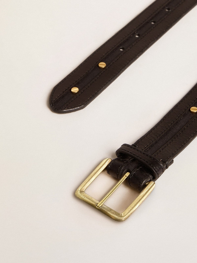 Golden Goose Women’s black belt in washed leather with gold studs outlook